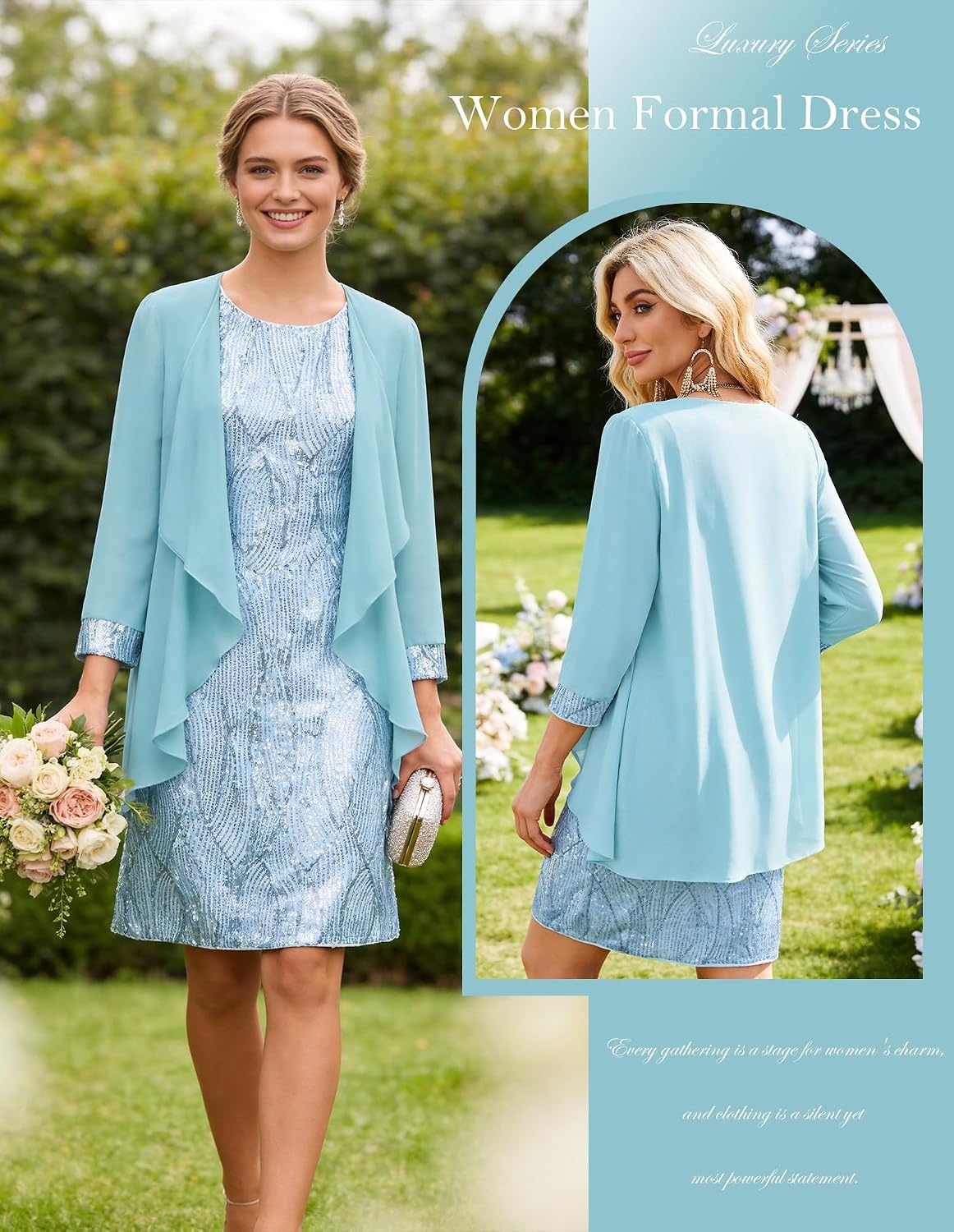 image:imageGRACE KARIN Women Wedding Guest Dresses Sequin Mother of the Bride DressesAqua Blue