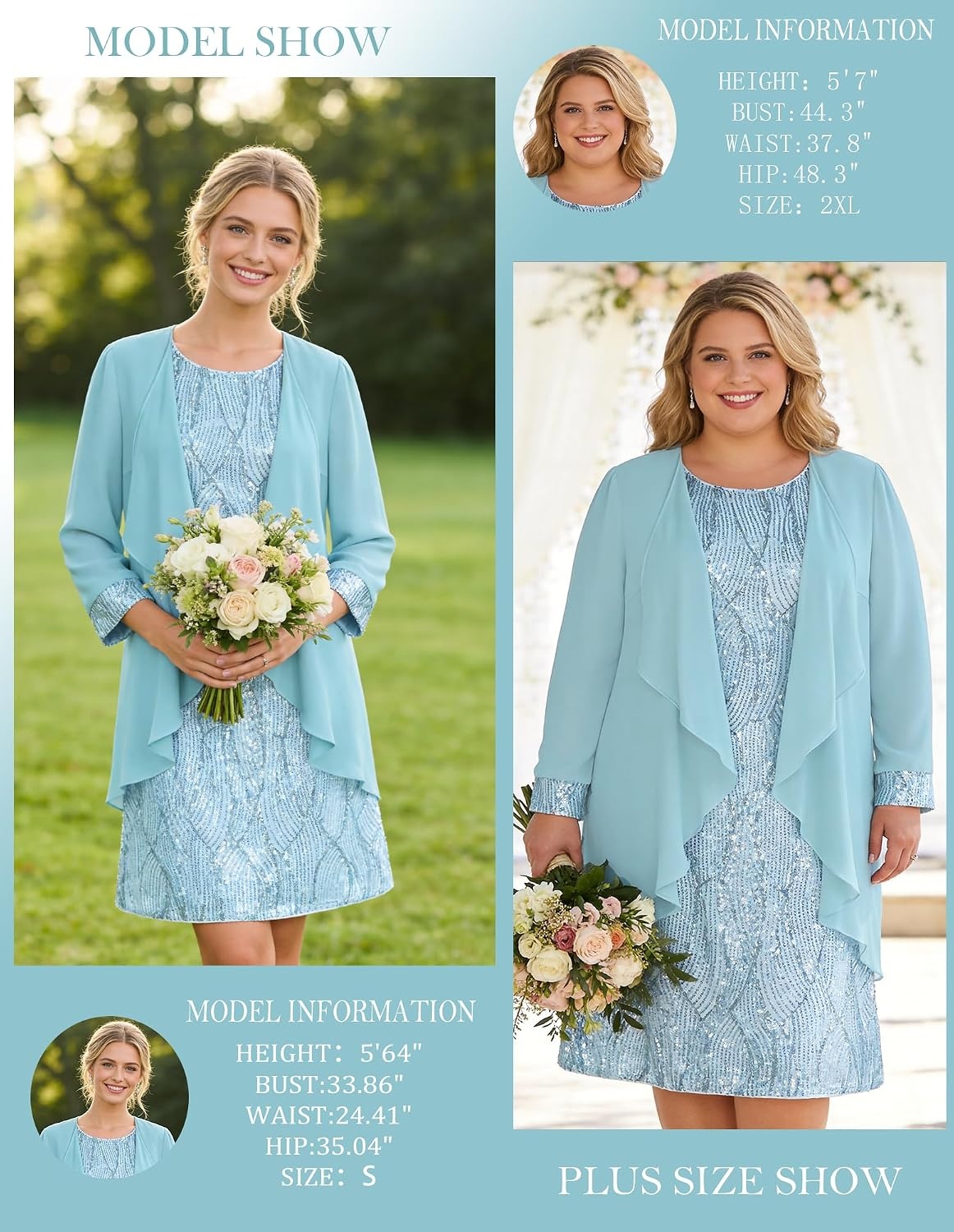 image:imageGRACE KARIN Women Wedding Guest Dresses Sequin Mother of the Bride DressesAqua Blue