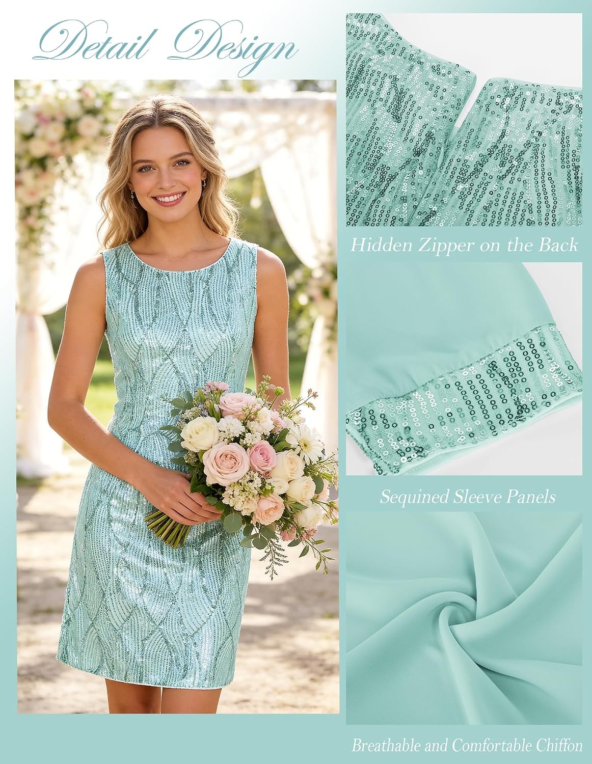 image:imageGRACE KARIN Women Wedding Guest Dresses Sequin Mother of the Bride DressesAqua Green