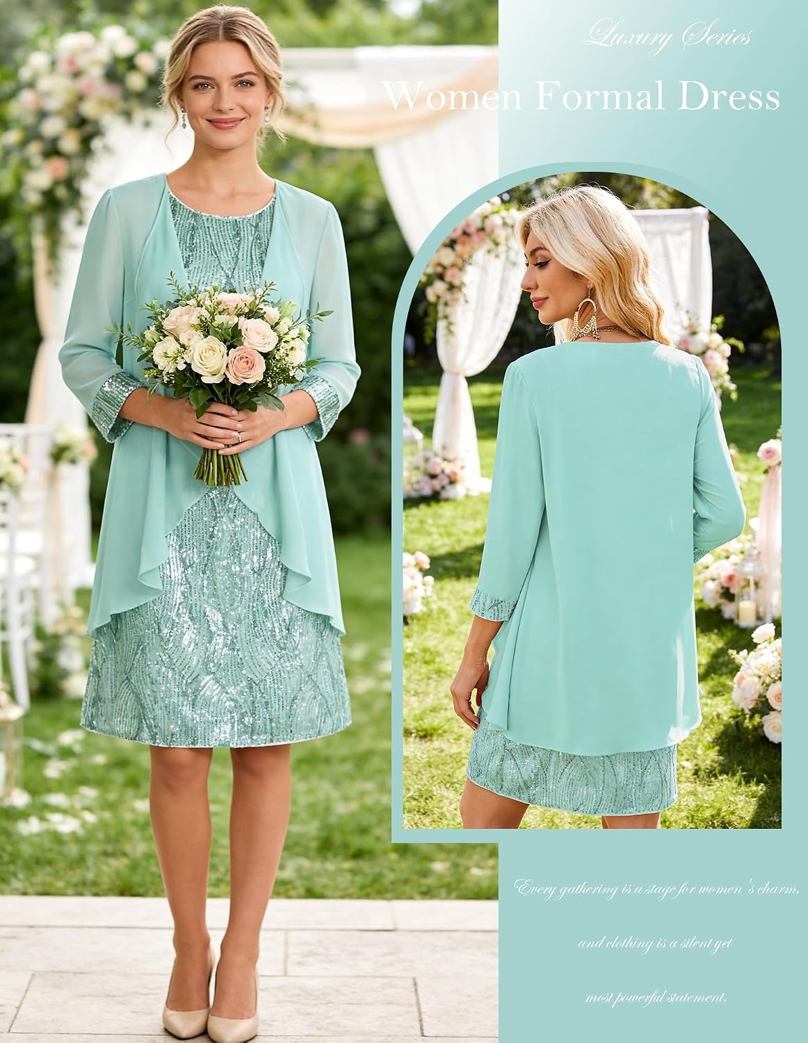 image:imageGRACE KARIN Women Wedding Guest Dresses Sequin Mother of the Bride DressesAqua Green