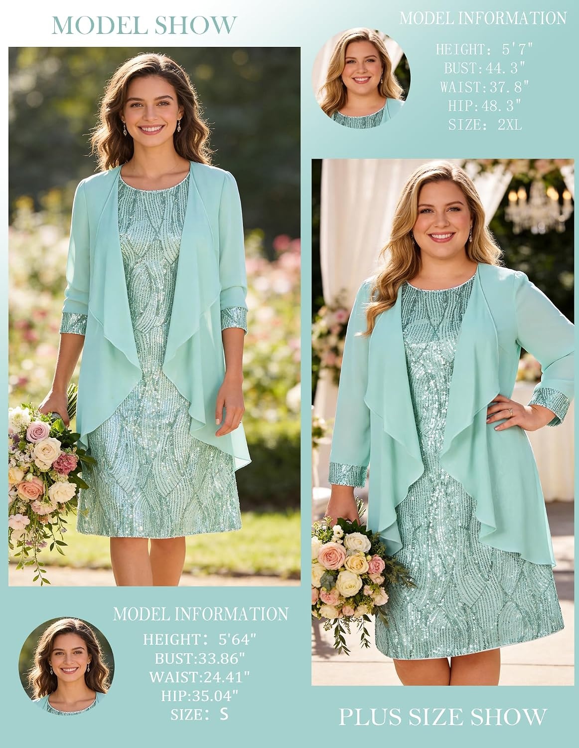 image:imageGRACE KARIN Women Wedding Guest Dresses Sequin Mother of the Bride DressesAqua Green