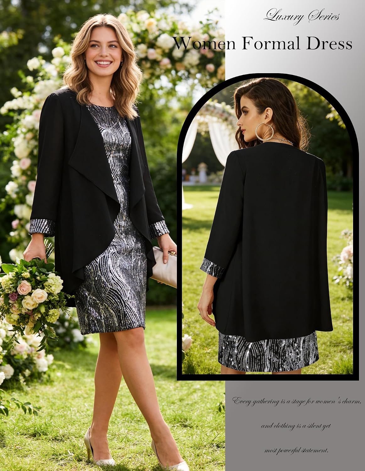 image:imageGRACE KARIN Women Wedding Guest Dresses Sequin Mother of the Bride DressesBlack Silver