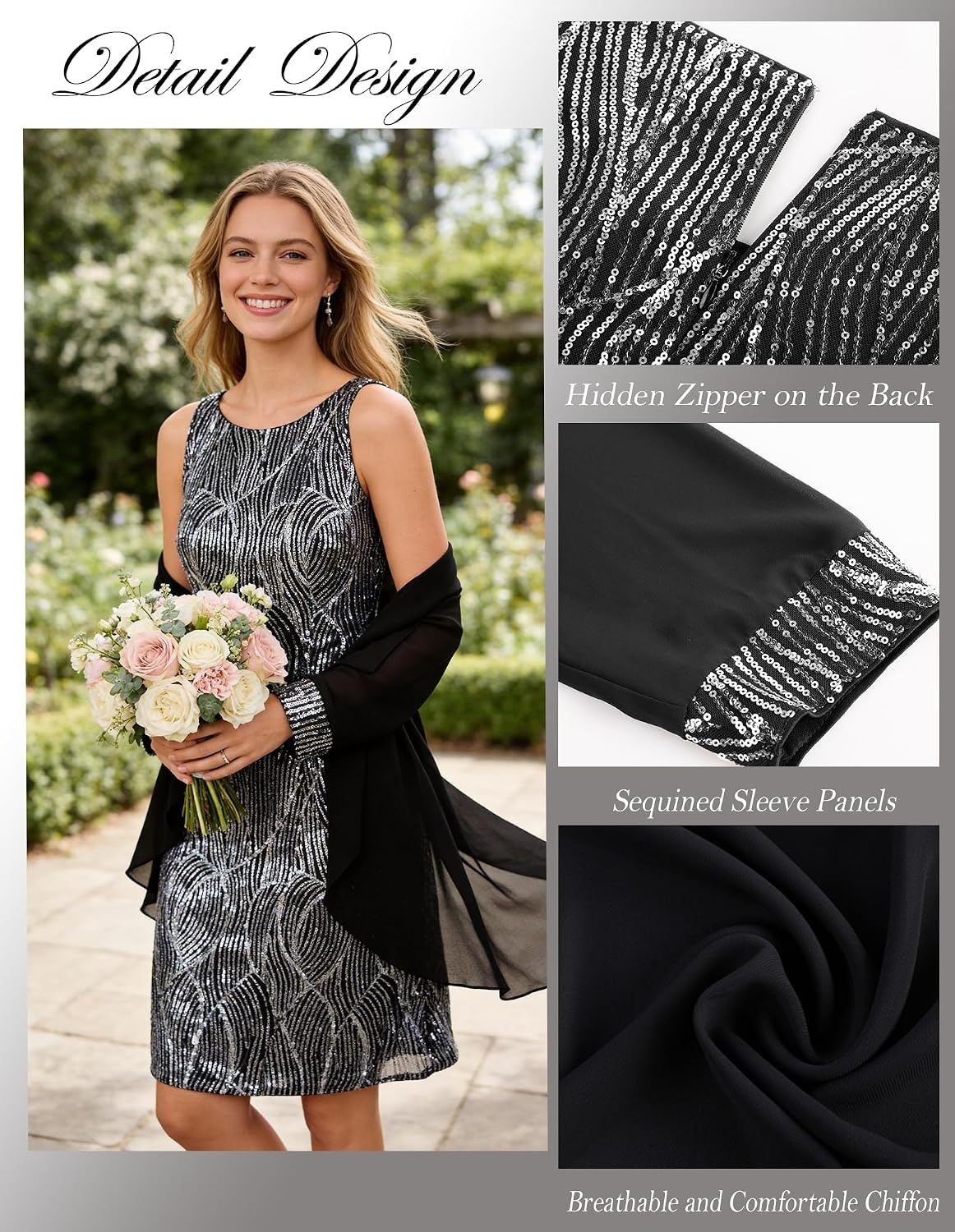 image:imageGRACE KARIN Women Wedding Guest Dresses Sequin Mother of the Bride DressesBlack Silver