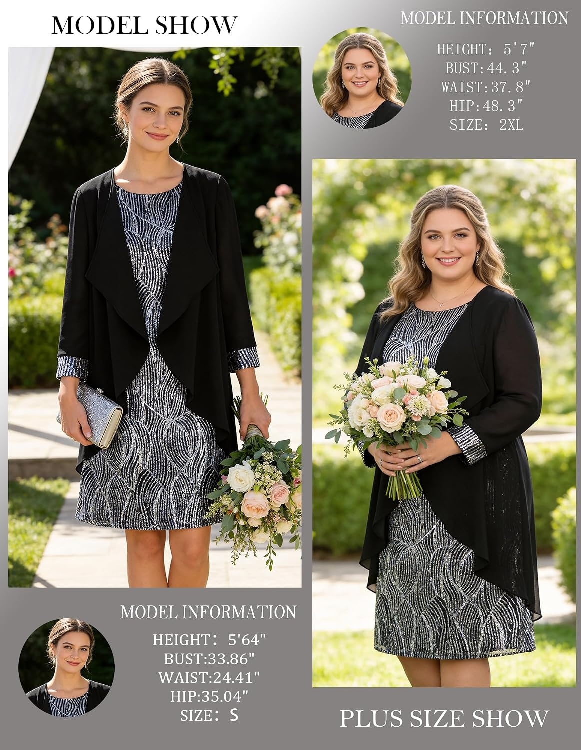 image:imageGRACE KARIN Women Wedding Guest Dresses Sequin Mother of the Bride DressesBlack Silver