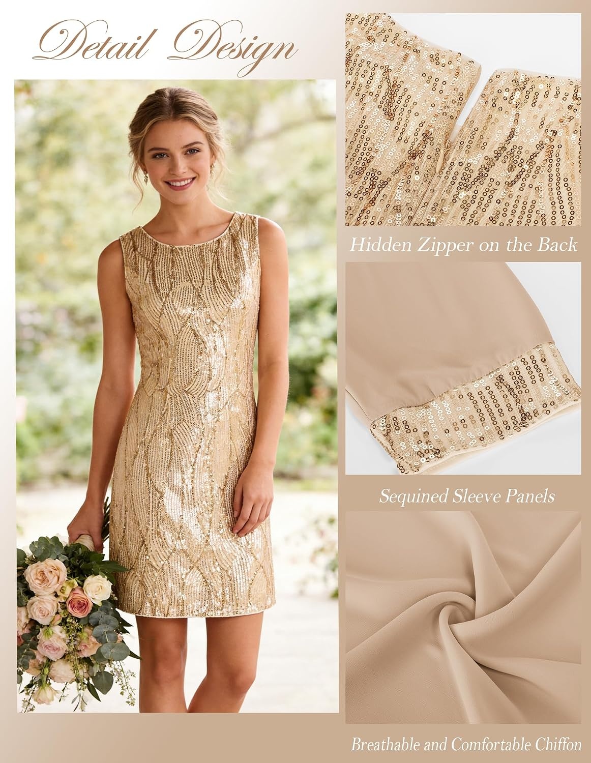 image:imageGRACE KARIN Women Wedding Guest Dresses Sequin Mother of the Bride DressesChampagne Gold
