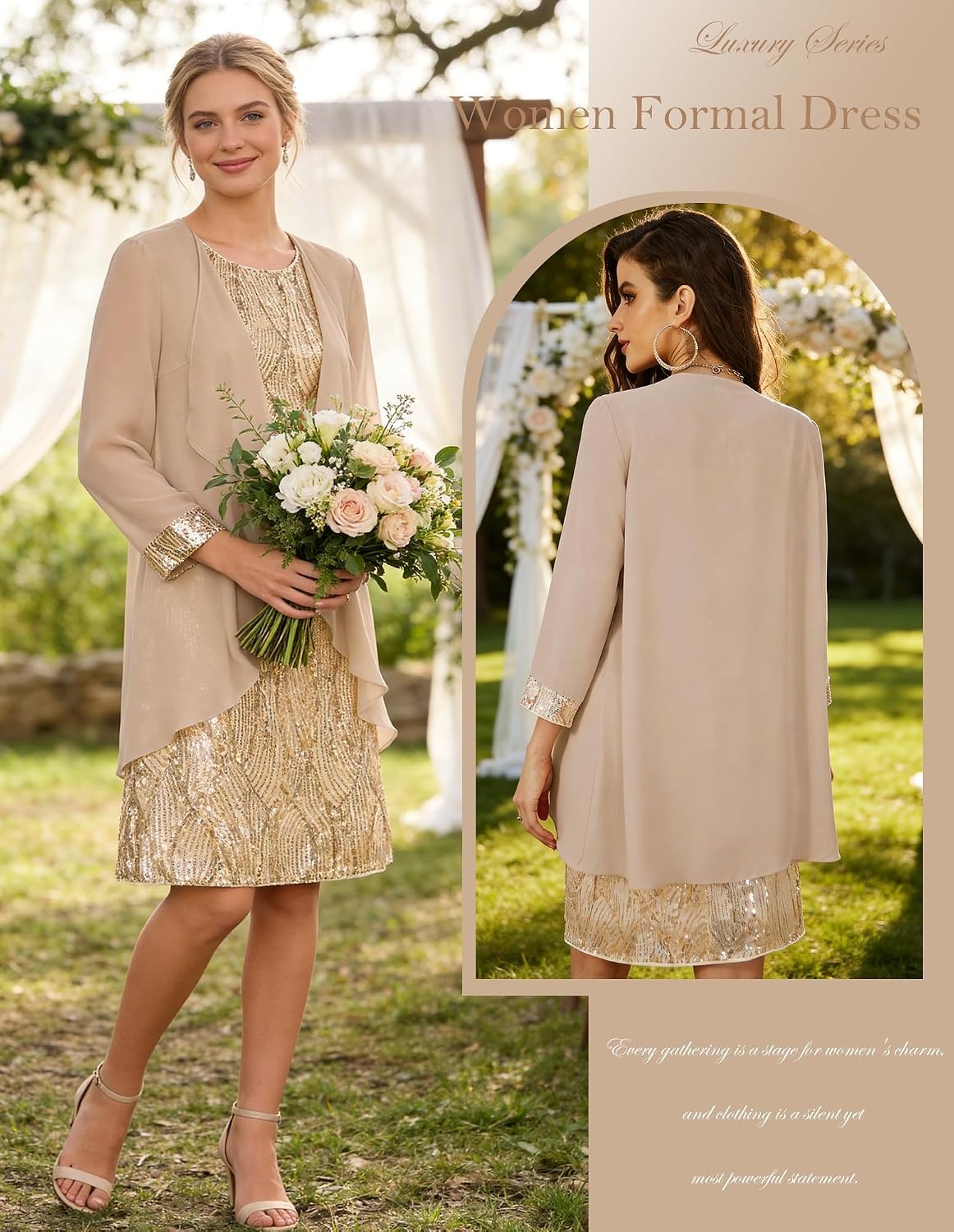 image:imageGRACE KARIN Women Wedding Guest Dresses Sequin Mother of the Bride DressesChampagne Gold