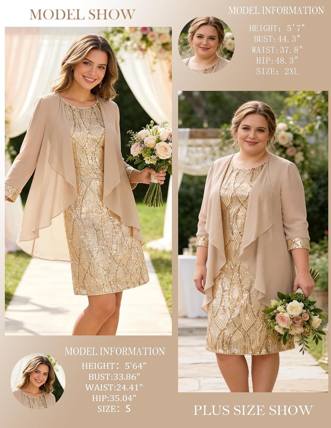 image:imageGRACE KARIN Women Wedding Guest Dresses Sequin Mother of the Bride DressesChampagne Gold