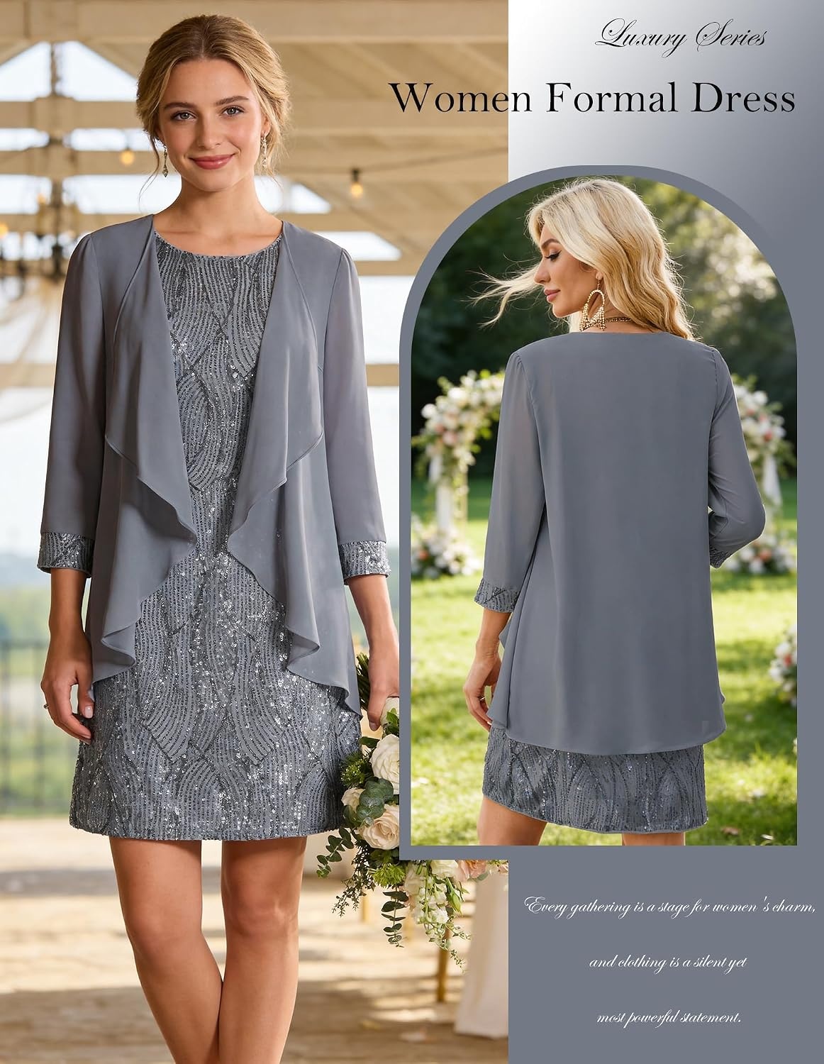 image:imageGRACE KARIN Women Wedding Guest Dresses Sequin Mother of the Bride DressesDark Gray