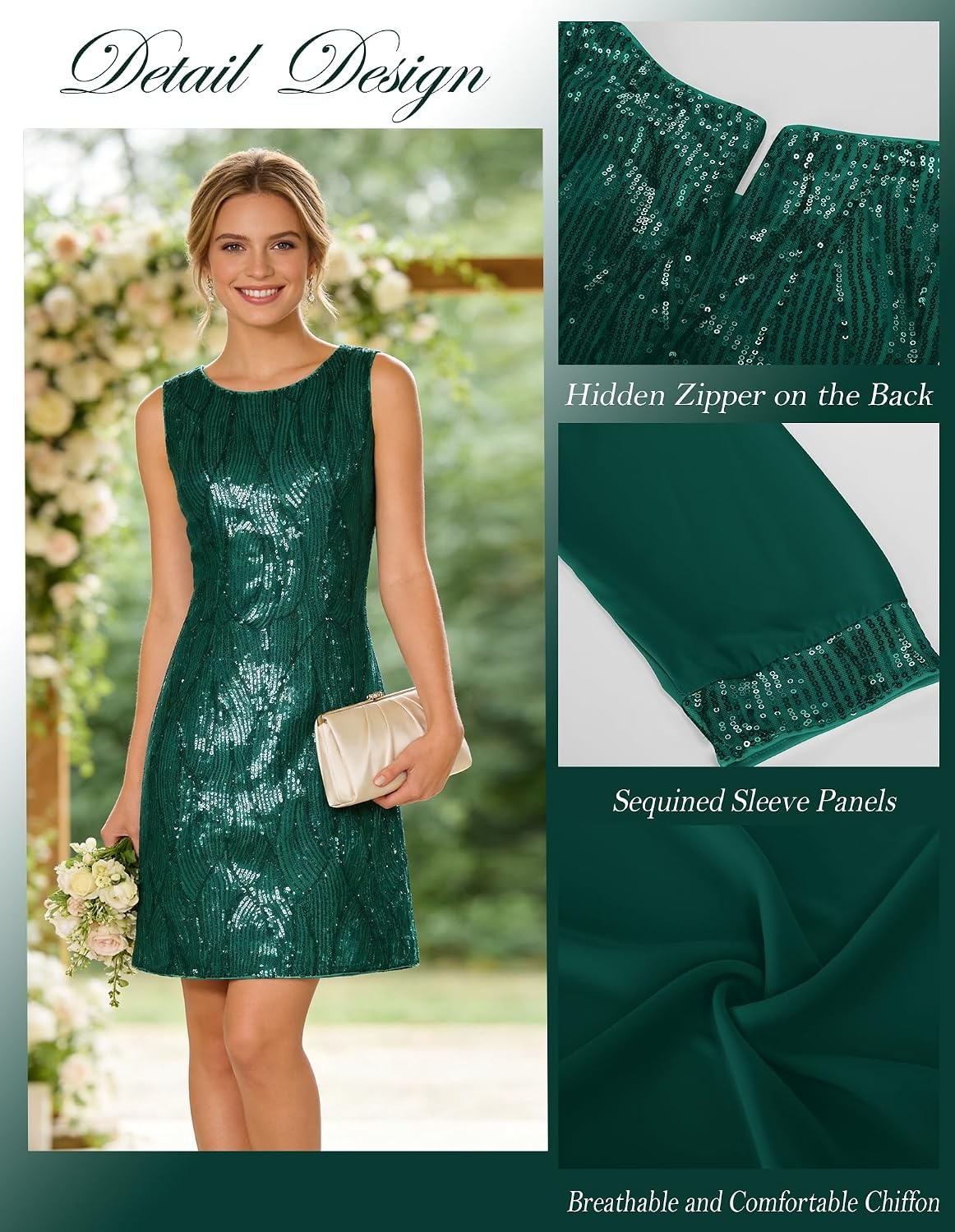 image:imageGRACE KARIN Women Wedding Guest Dresses Sequin Mother of the Bride DressesDark Green