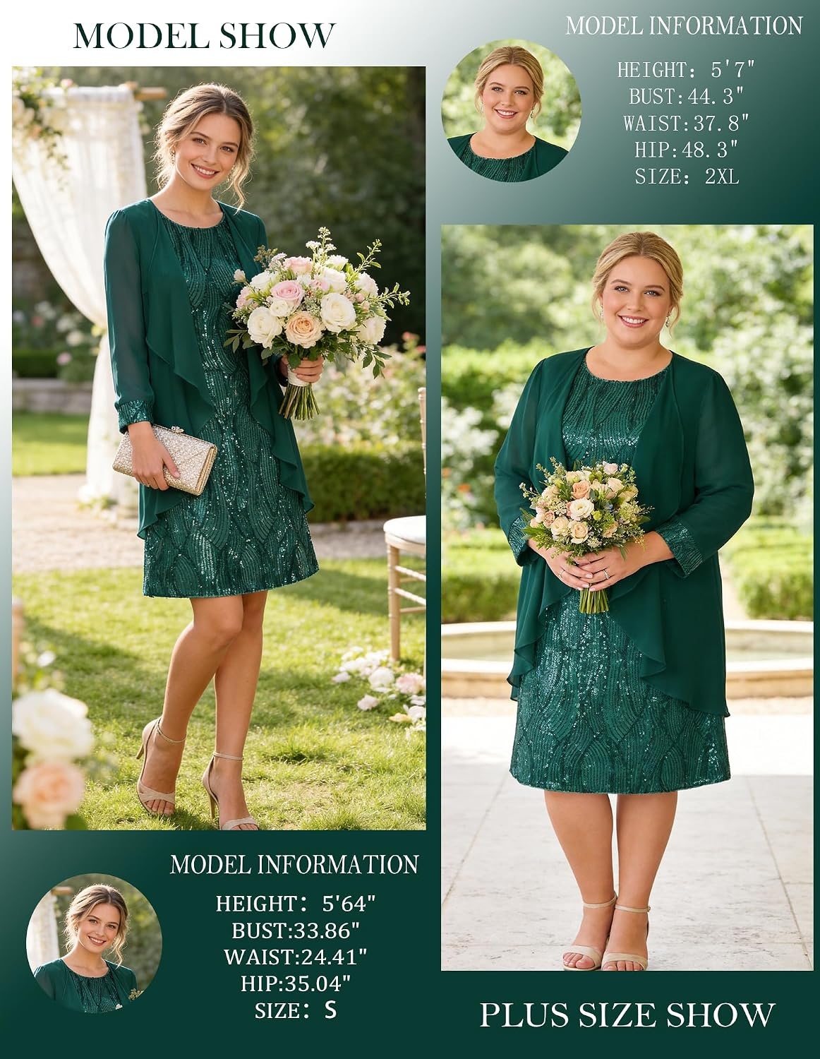 image:imageGRACE KARIN Women Wedding Guest Dresses Sequin Mother of the Bride DressesDark Green