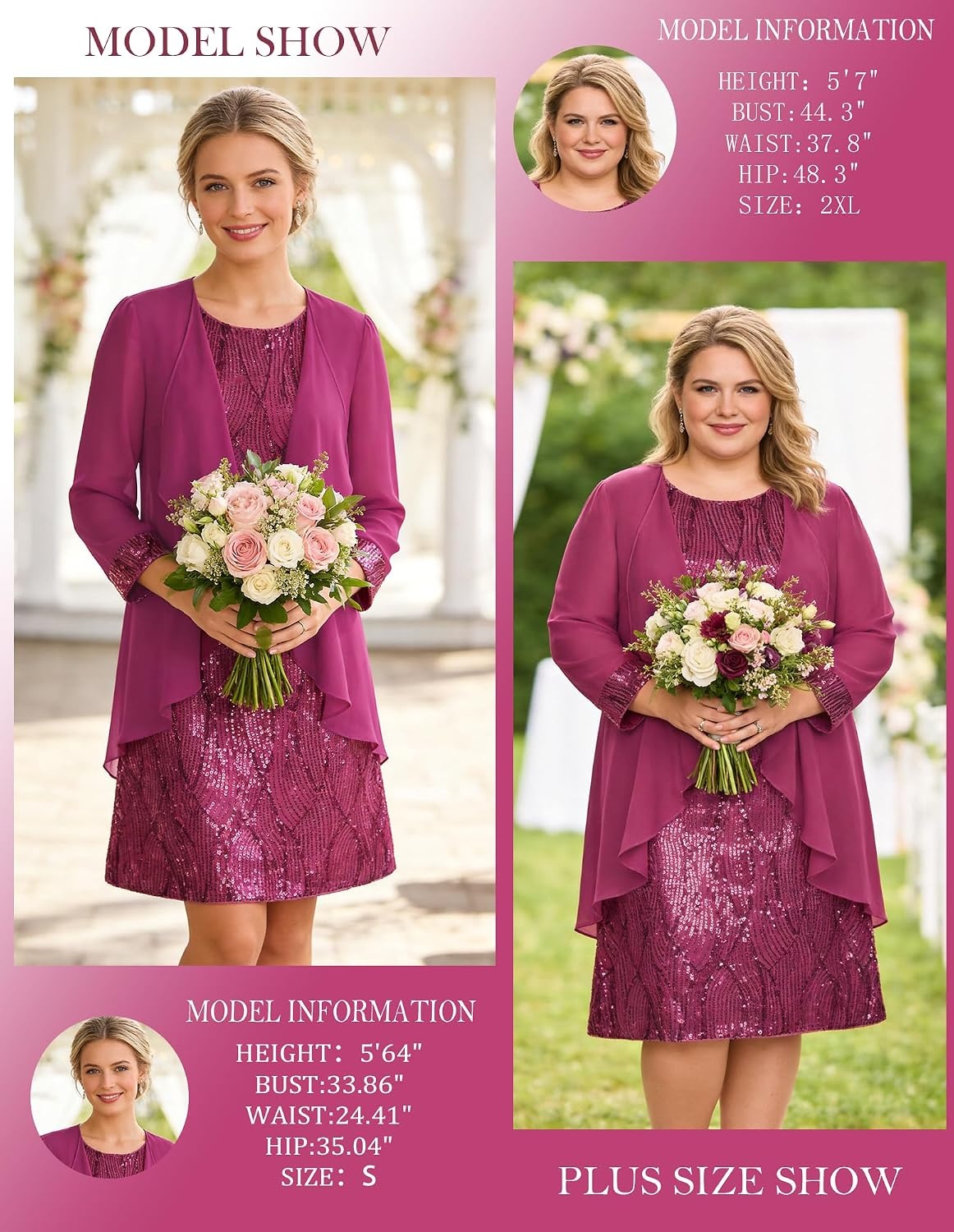image:imageGRACE KARIN Women Wedding Guest Dresses Sequin Mother of the Bride DressesDeep Rose Red