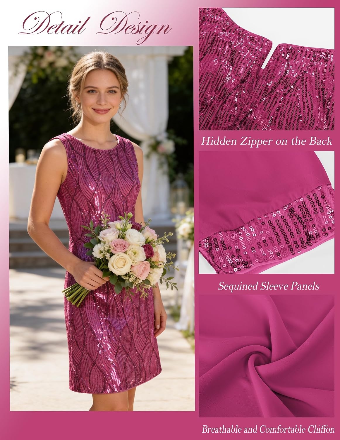 image:imageGRACE KARIN Women Wedding Guest Dresses Sequin Mother of the Bride DressesDeep Rose Red