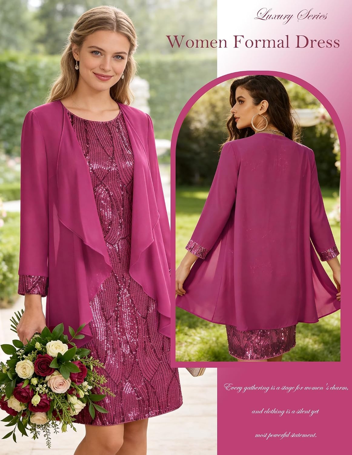 image:imageGRACE KARIN Women Wedding Guest Dresses Sequin Mother of the Bride DressesDeep Rose Red
