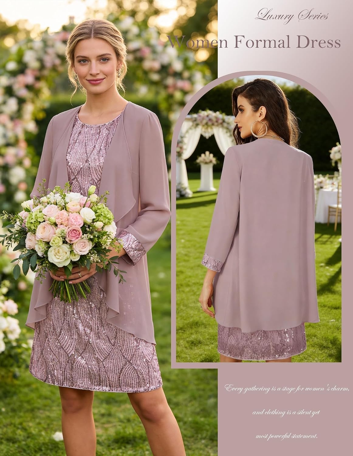 image:imageGRACE KARIN Women Wedding Guest Dresses Sequin Mother of the Bride DressesGray Purple