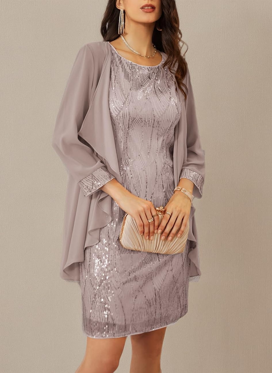image:imageGRACE KARIN Women Wedding Guest Dresses Sequin Mother of the Bride DressesGray Purple