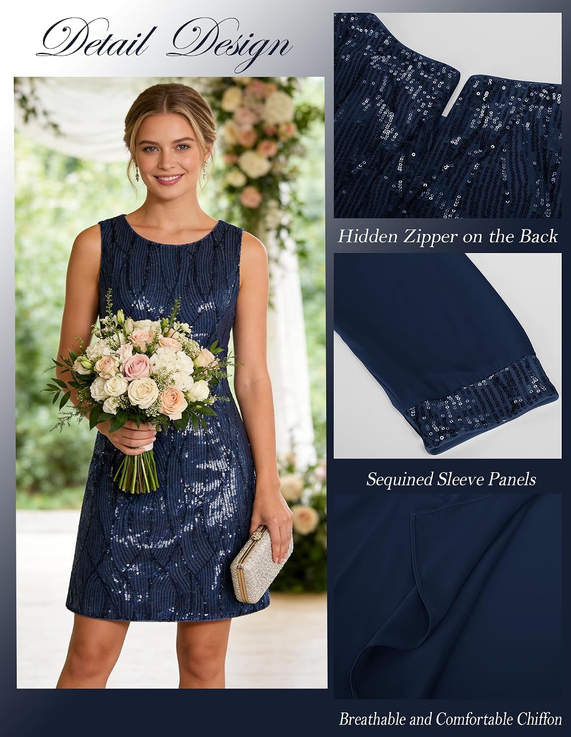 image:imageGRACE KARIN Women Wedding Guest Dresses Sequin Mother of the Bride DressesGrey Blue