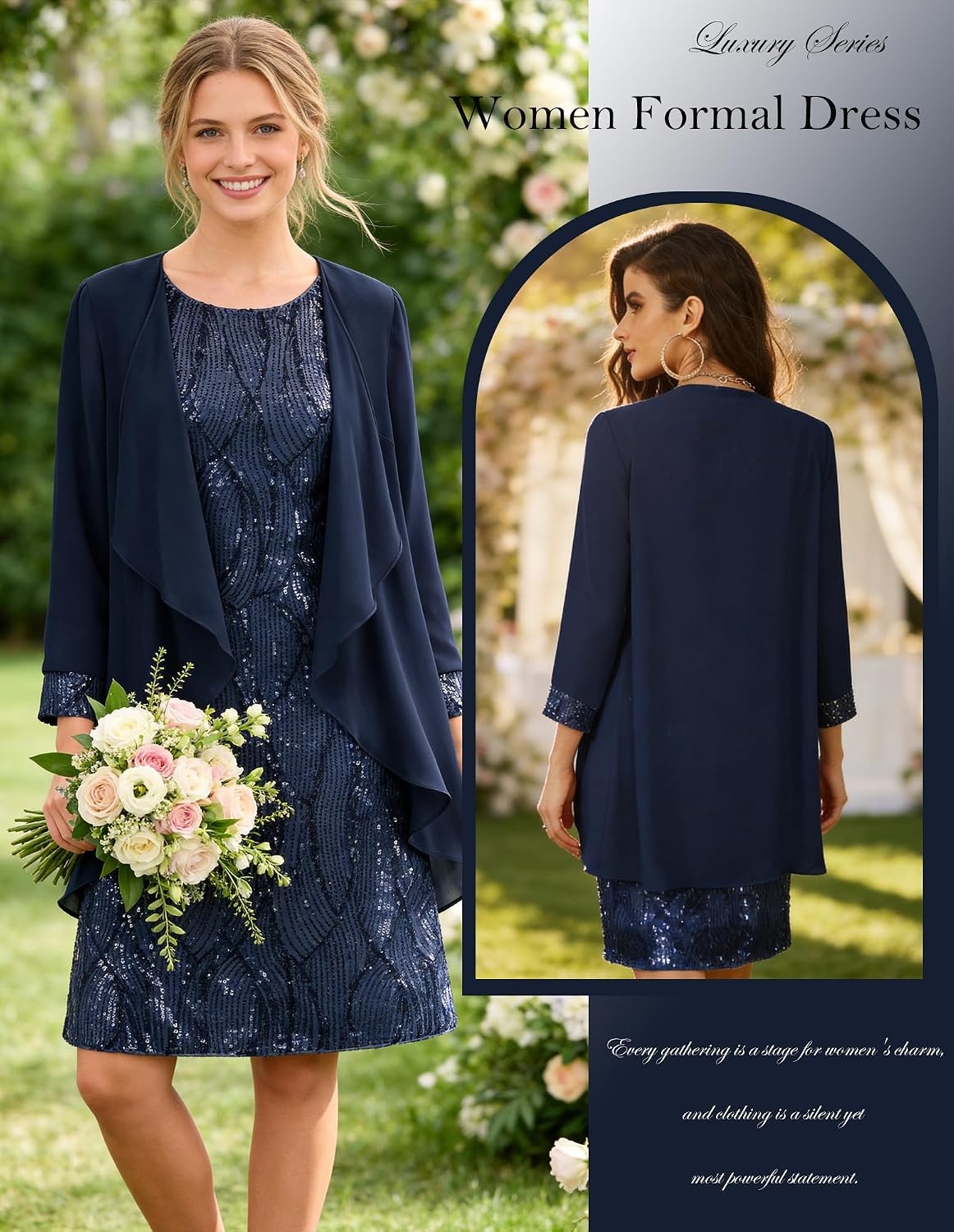 image:imageGRACE KARIN Women Wedding Guest Dresses Sequin Mother of the Bride DressesGrey Blue