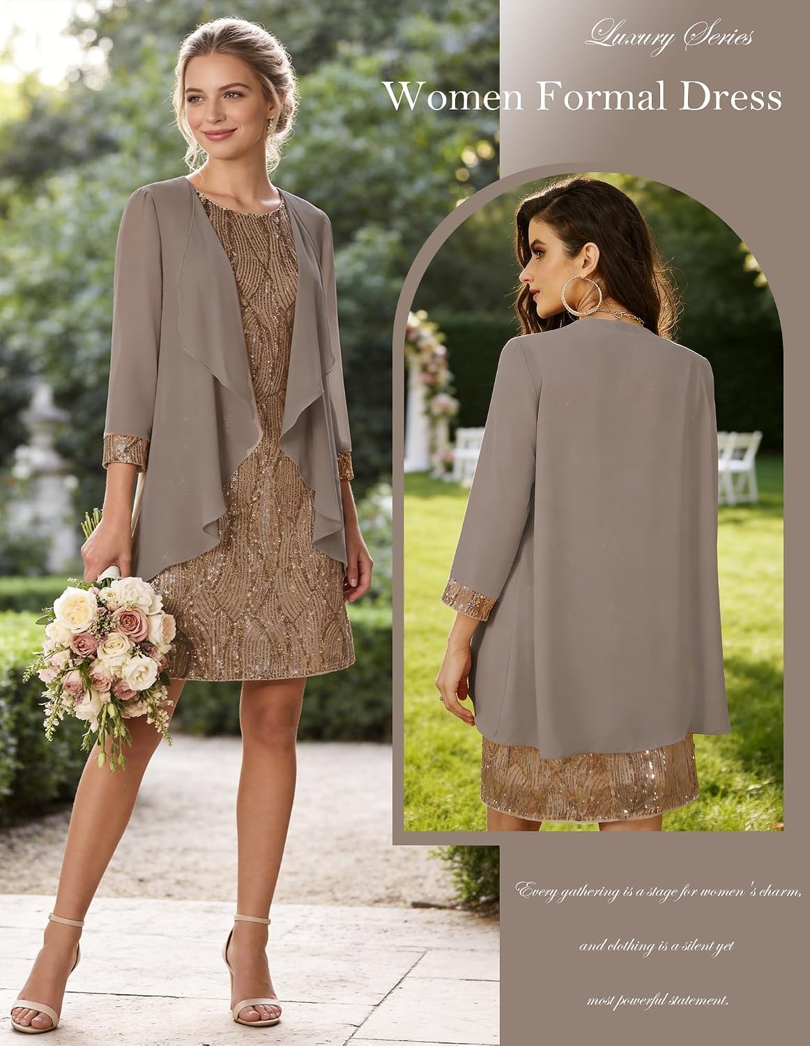 image:imageGRACE KARIN Women Wedding Guest Dresses Sequin Mother of the Bride DressesKhaki Gray