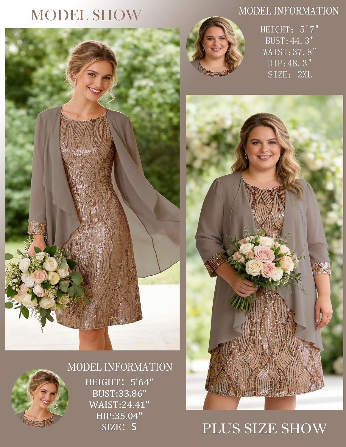 image:imageGRACE KARIN Women Wedding Guest Dresses Sequin Mother of the Bride DressesKhaki Gray