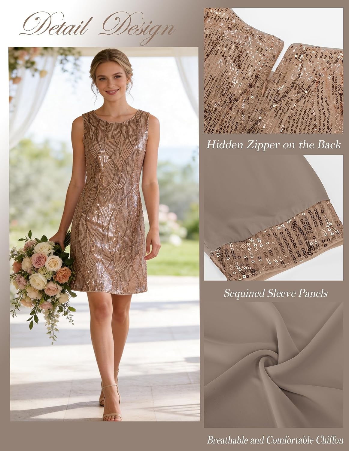 image:imageGRACE KARIN Women Wedding Guest Dresses Sequin Mother of the Bride DressesKhaki Gray