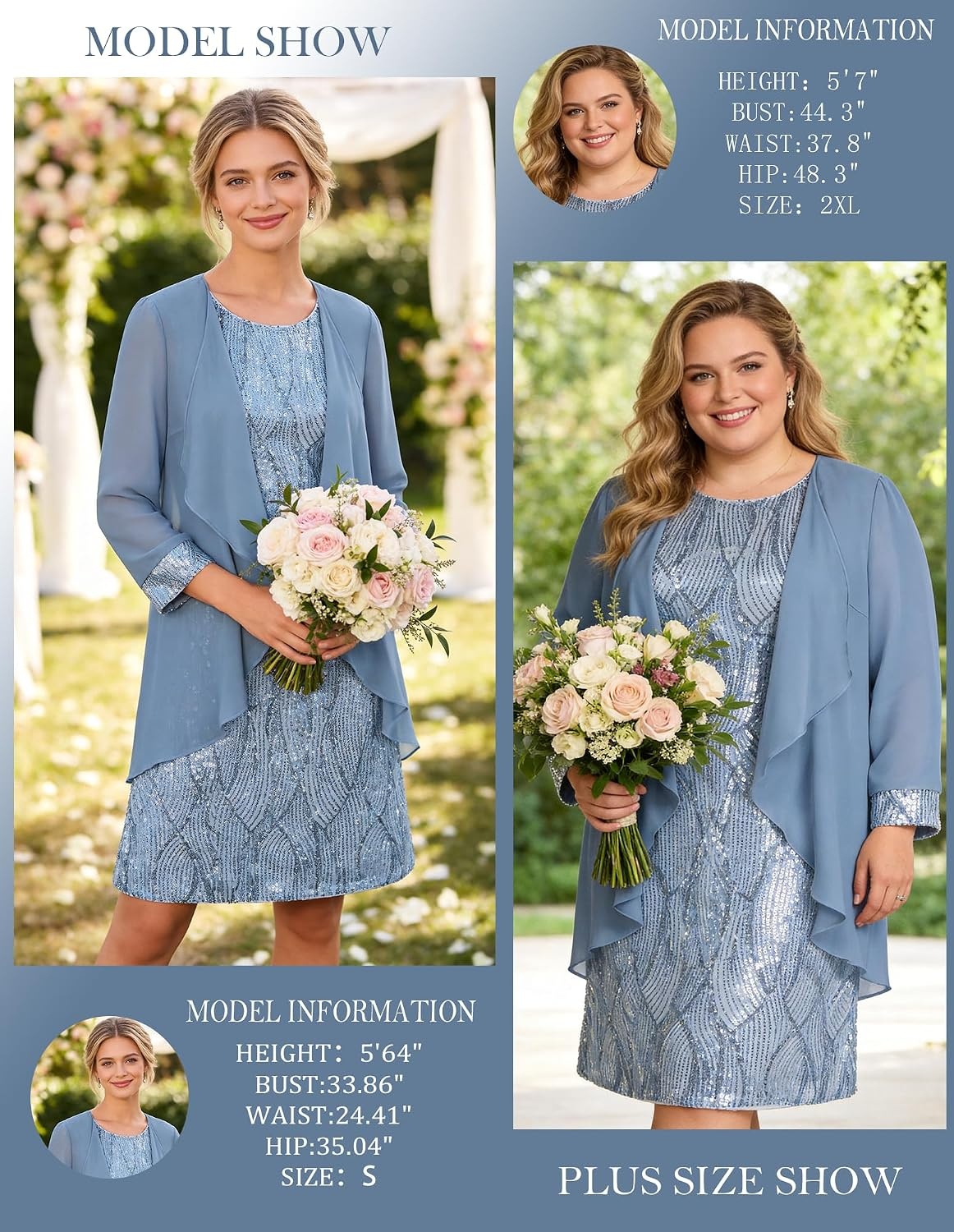 image:imageGRACE KARIN Women Wedding Guest Dresses Sequin Mother of the Bride DressesLight Gray Blue