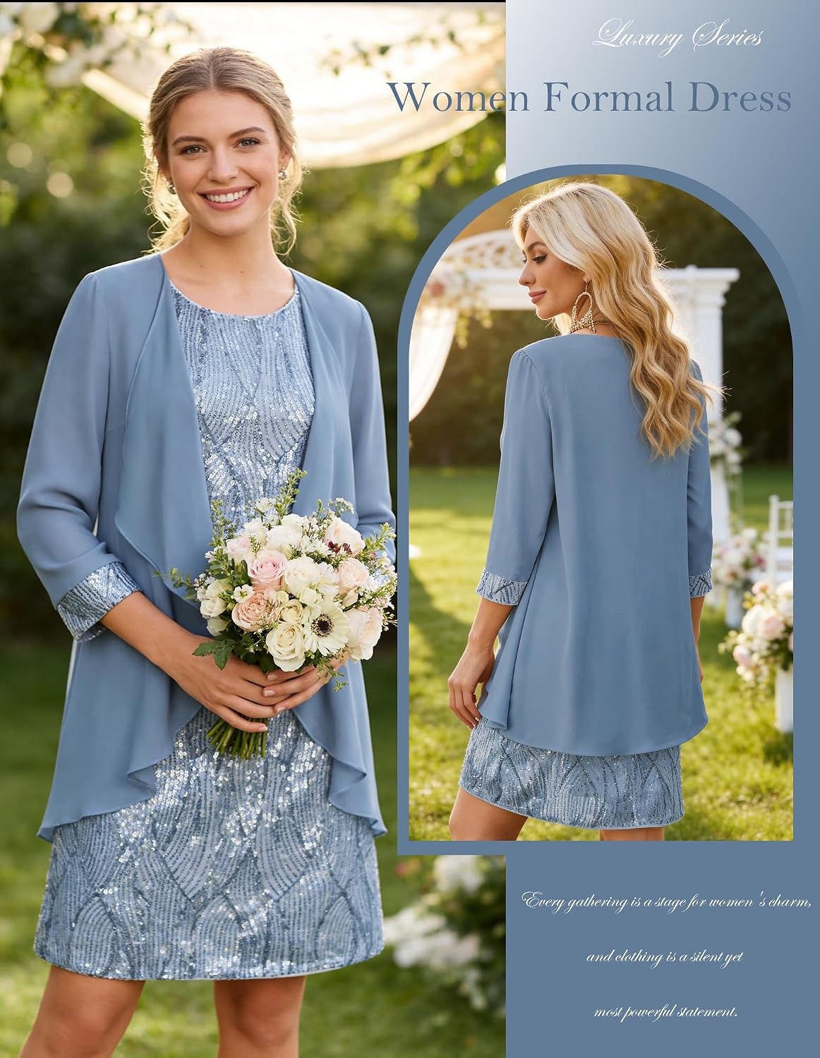 image:imageGRACE KARIN Women Wedding Guest Dresses Sequin Mother of the Bride DressesLight Gray Blue