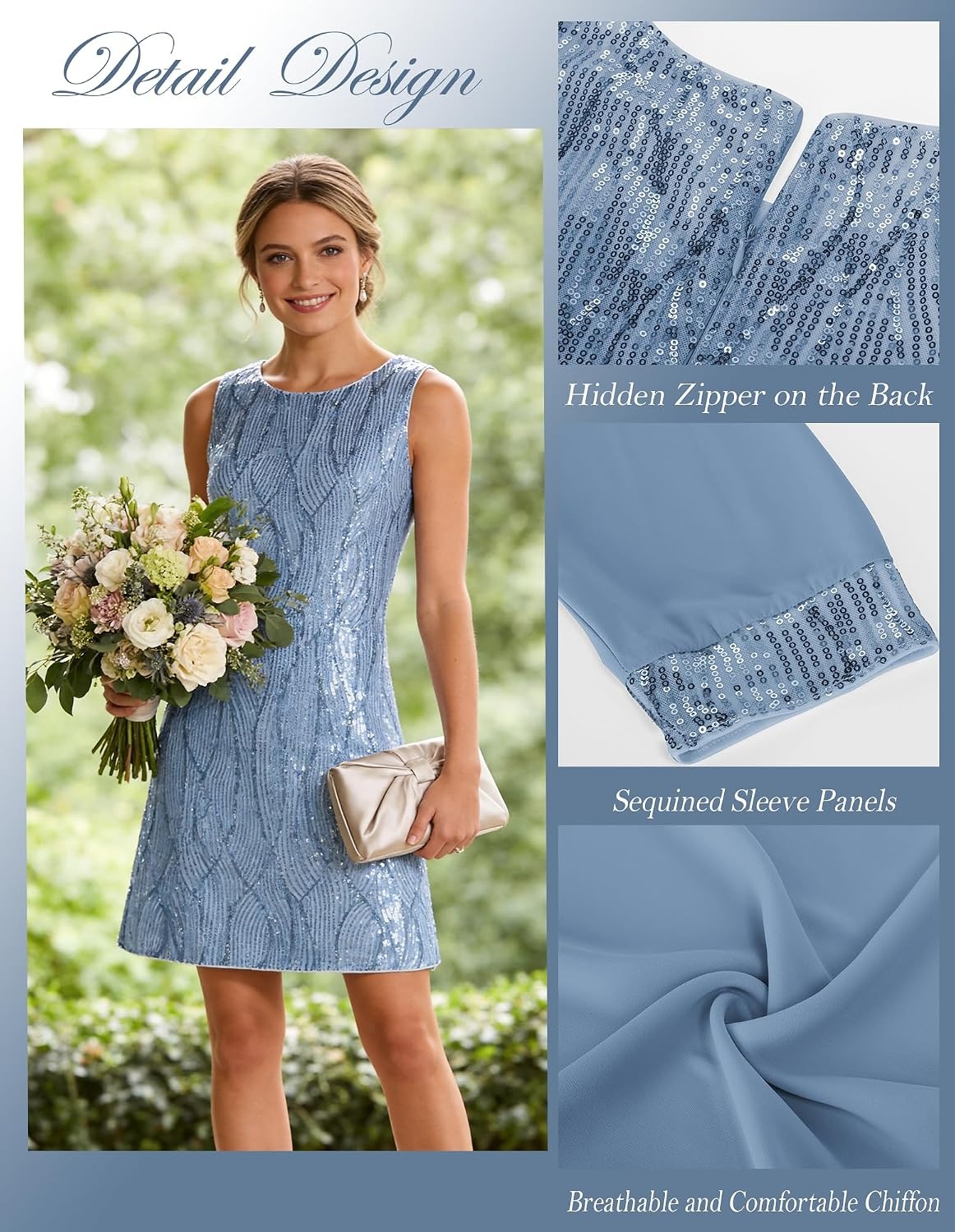 image:imageGRACE KARIN Women Wedding Guest Dresses Sequin Mother of the Bride DressesLight Gray Blue