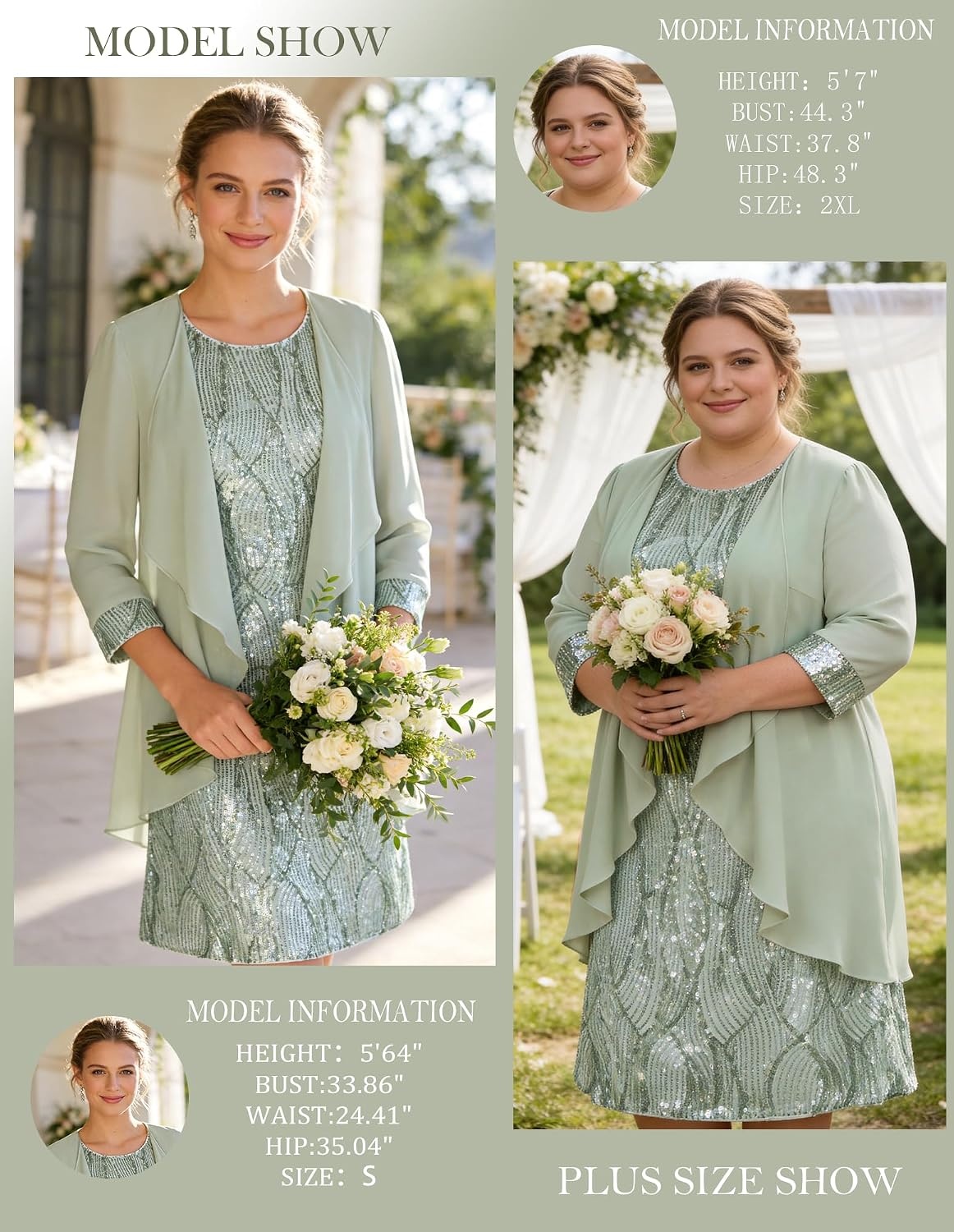 image:imageGRACE KARIN Women Wedding Guest Dresses Sequin Mother of the Bride DressesLight Gray Green