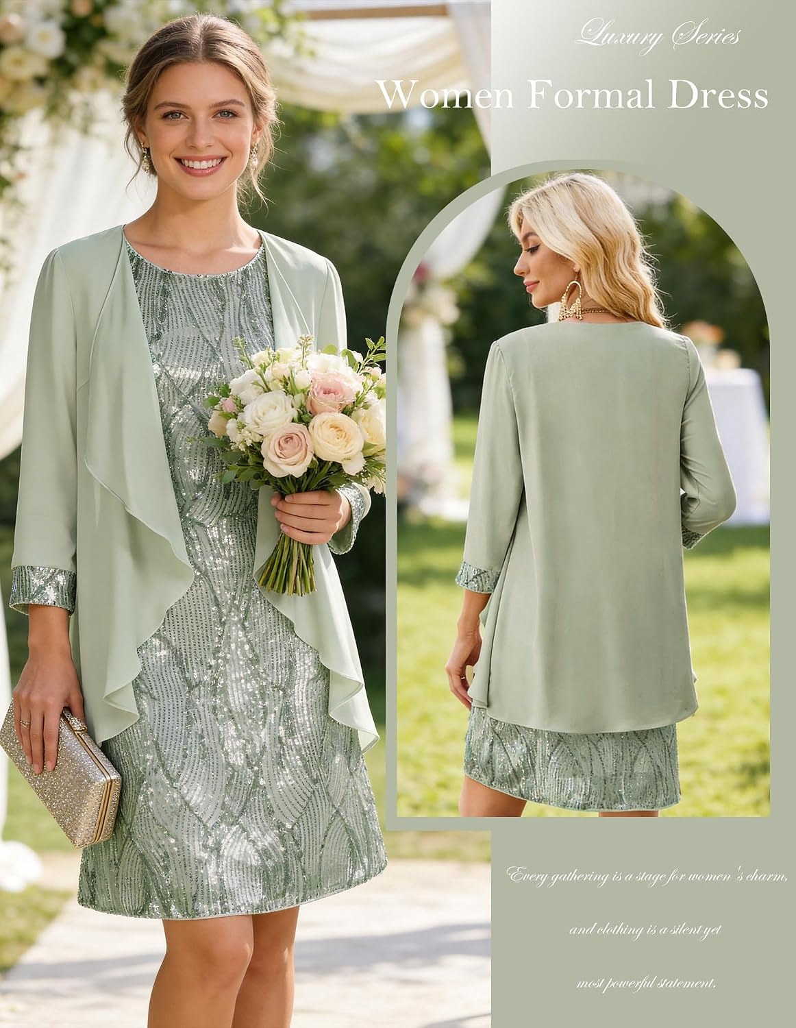 image:imageGRACE KARIN Women Wedding Guest Dresses Sequin Mother of the Bride DressesLight Gray Green