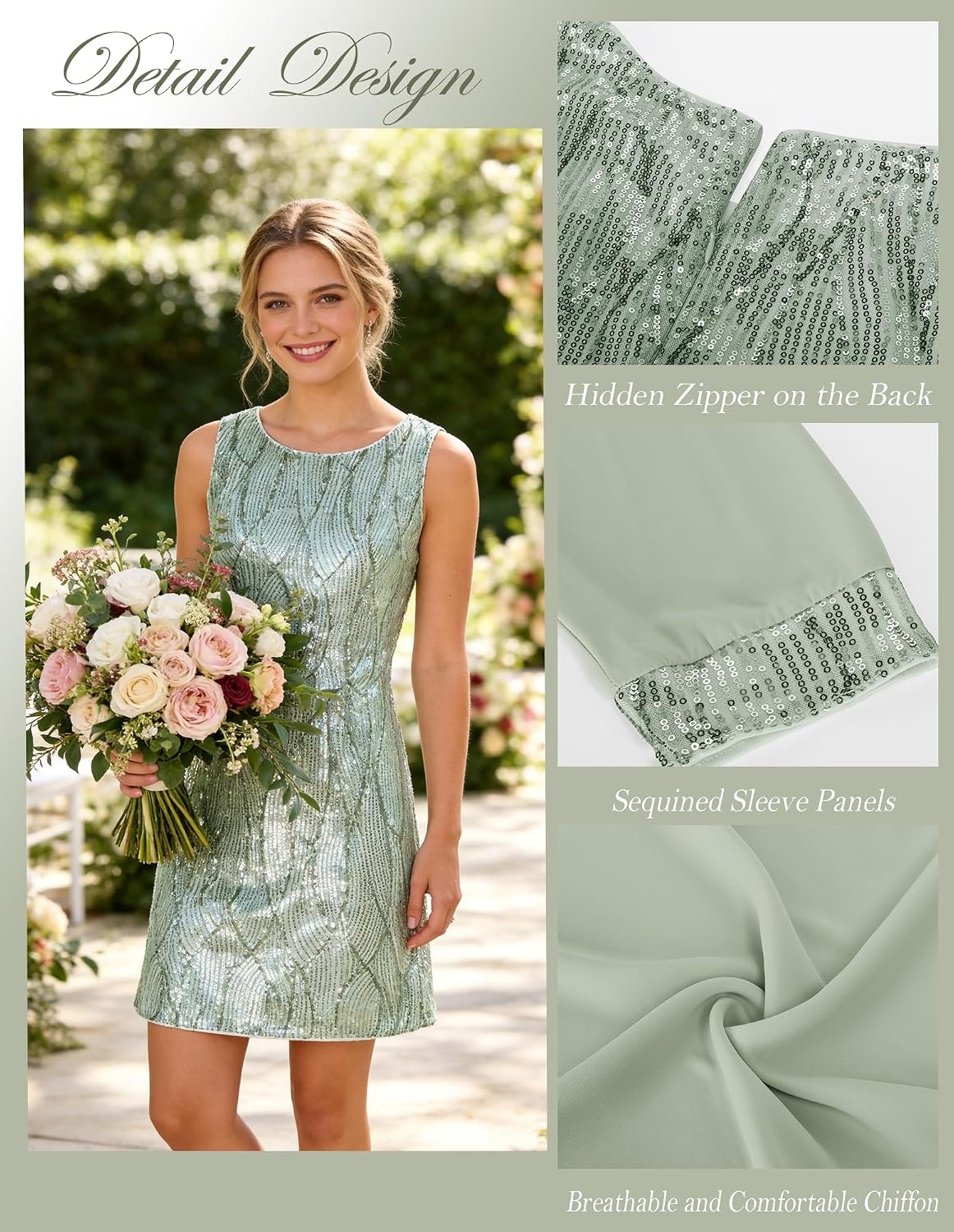image:imageGRACE KARIN Women Wedding Guest Dresses Sequin Mother of the Bride DressesLight Gray Green
