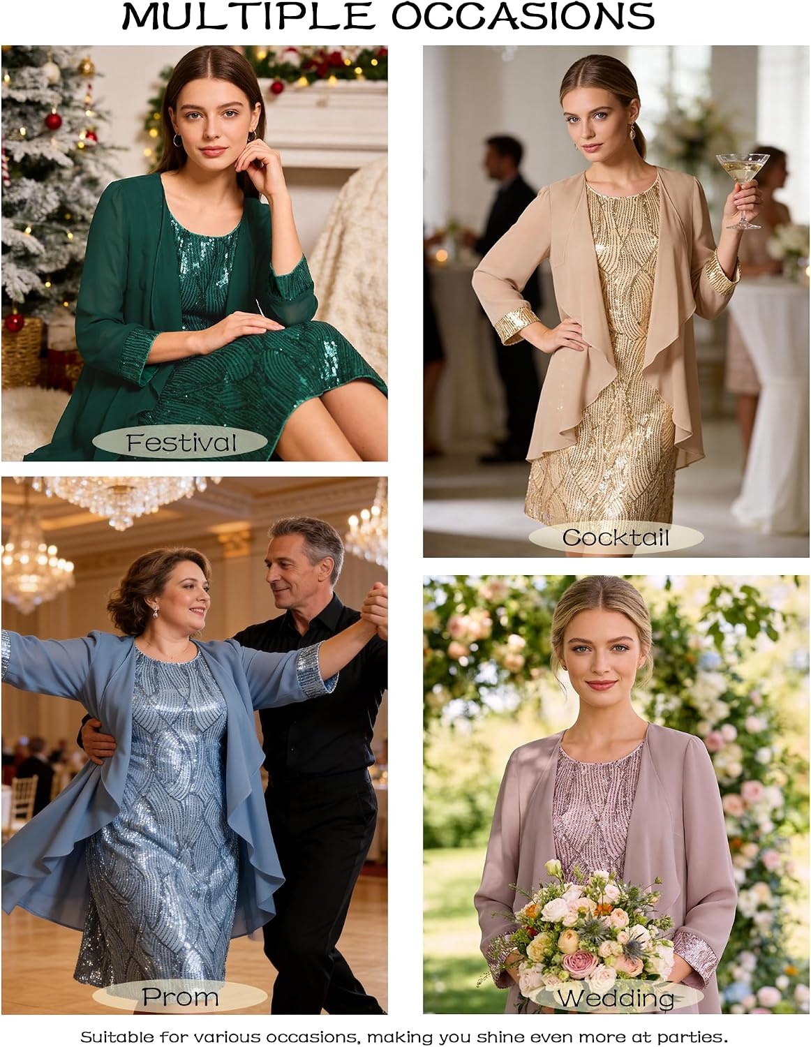 image:imageGRACE KARIN Women Wedding Guest Dresses Sequin Mother of the Bride DressesLight Gray Green