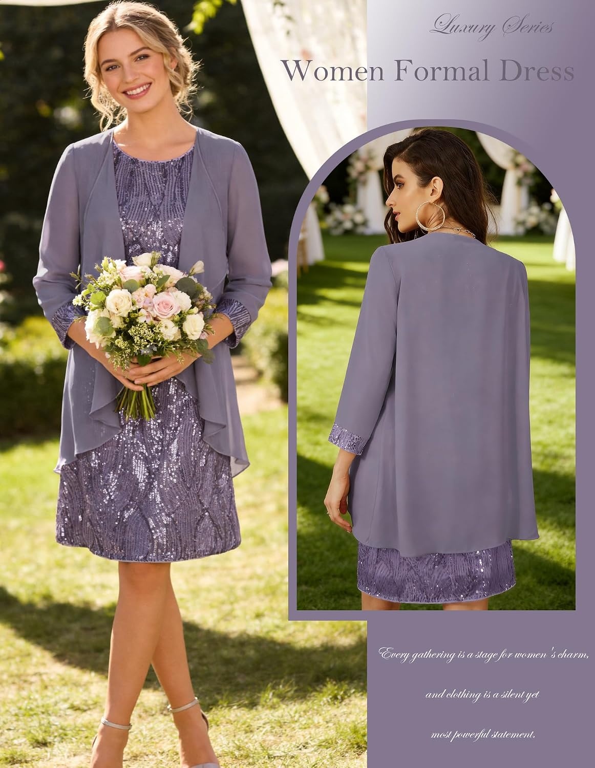 image:imageGRACE KARIN Women Wedding Guest Dresses Sequin Mother of the Bride DressesLight Purple