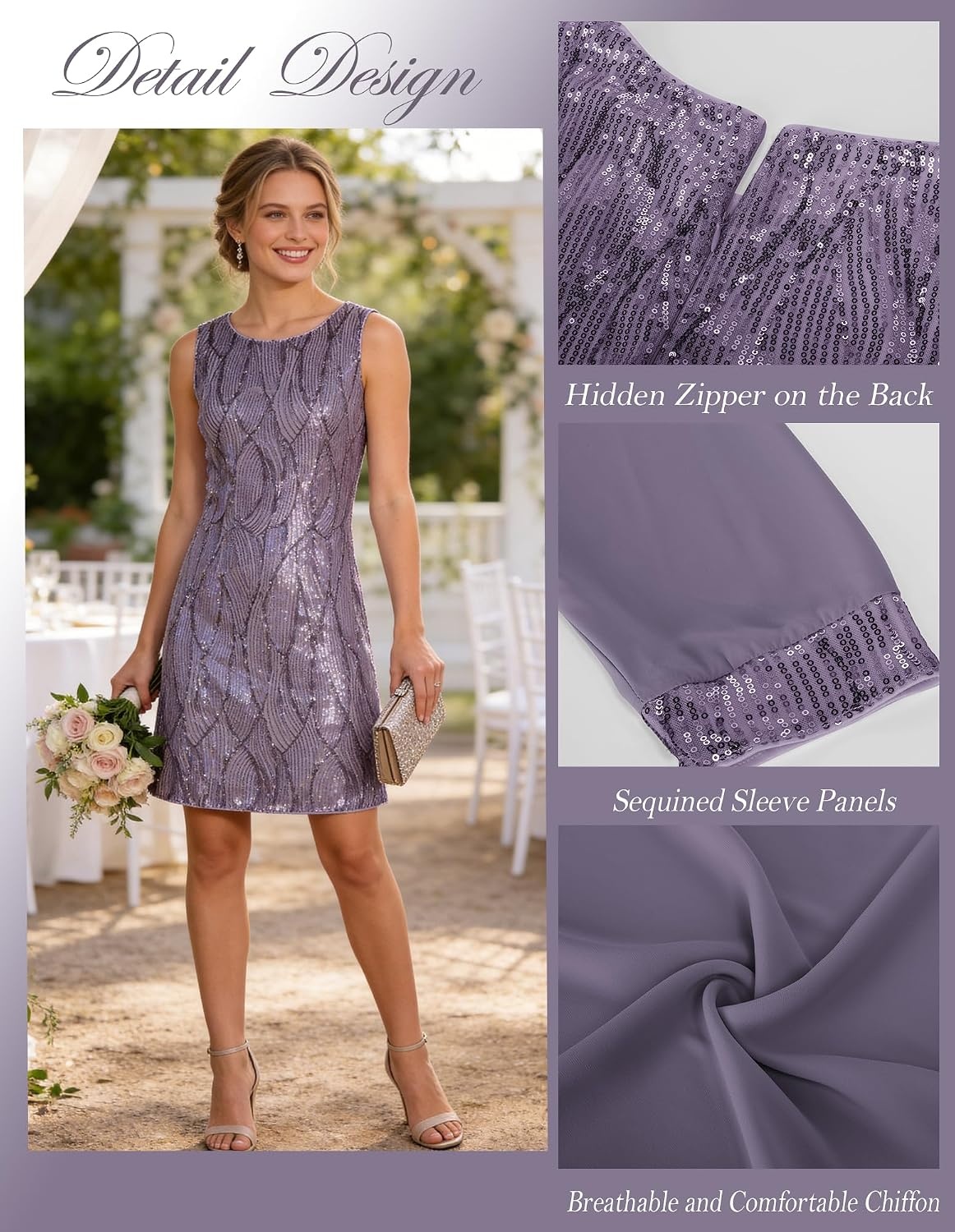 image:imageGRACE KARIN Women Wedding Guest Dresses Sequin Mother of the Bride DressesLight Purple