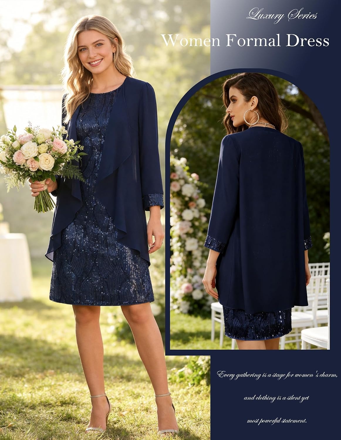 image:imageGRACE KARIN Women Wedding Guest Dresses Sequin Mother of the Bride DressesNavy Blue