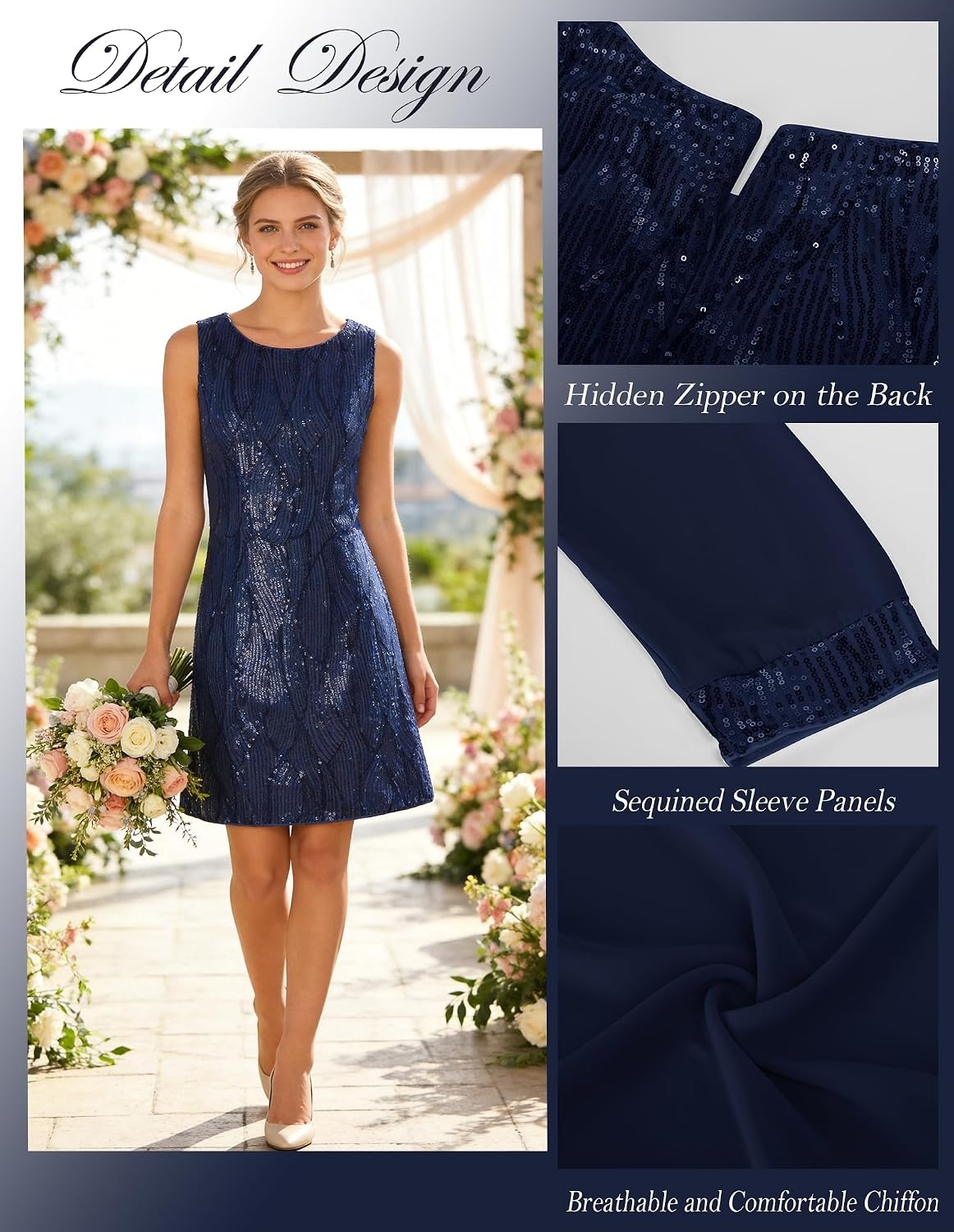 image:imageGRACE KARIN Women Wedding Guest Dresses Sequin Mother of the Bride DressesNavy Blue
