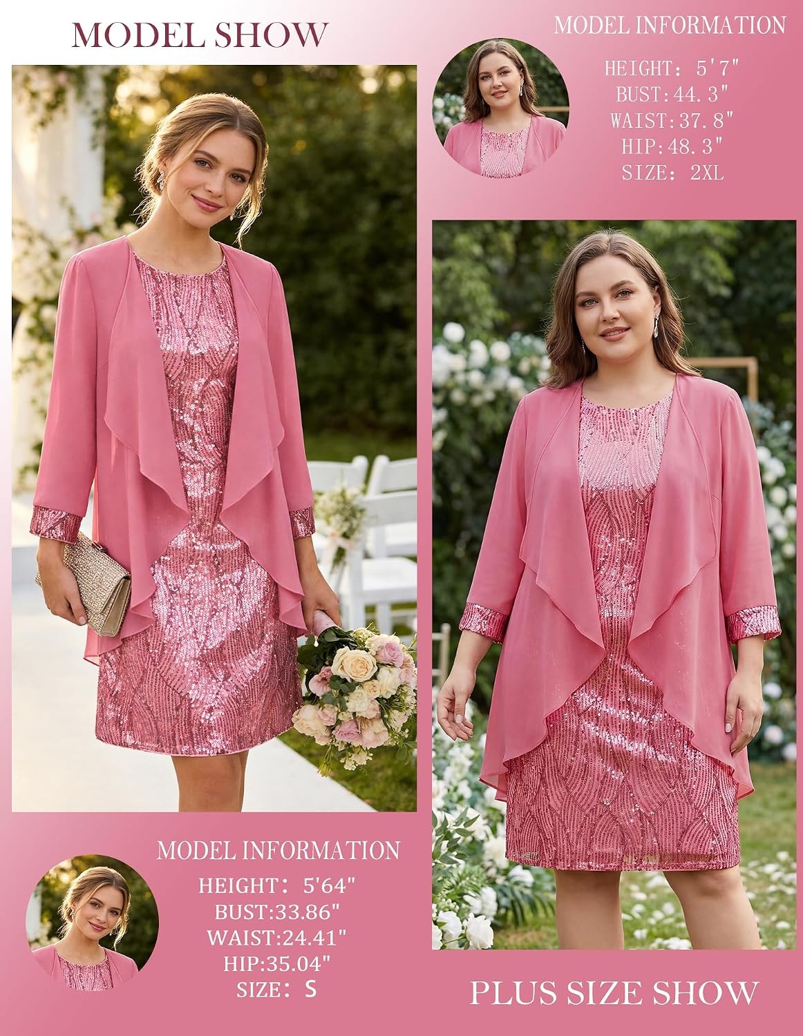image:imageGRACE KARIN Women Wedding Guest Dresses Sequin Mother of the Bride DressesPeach Pink Peach Pink