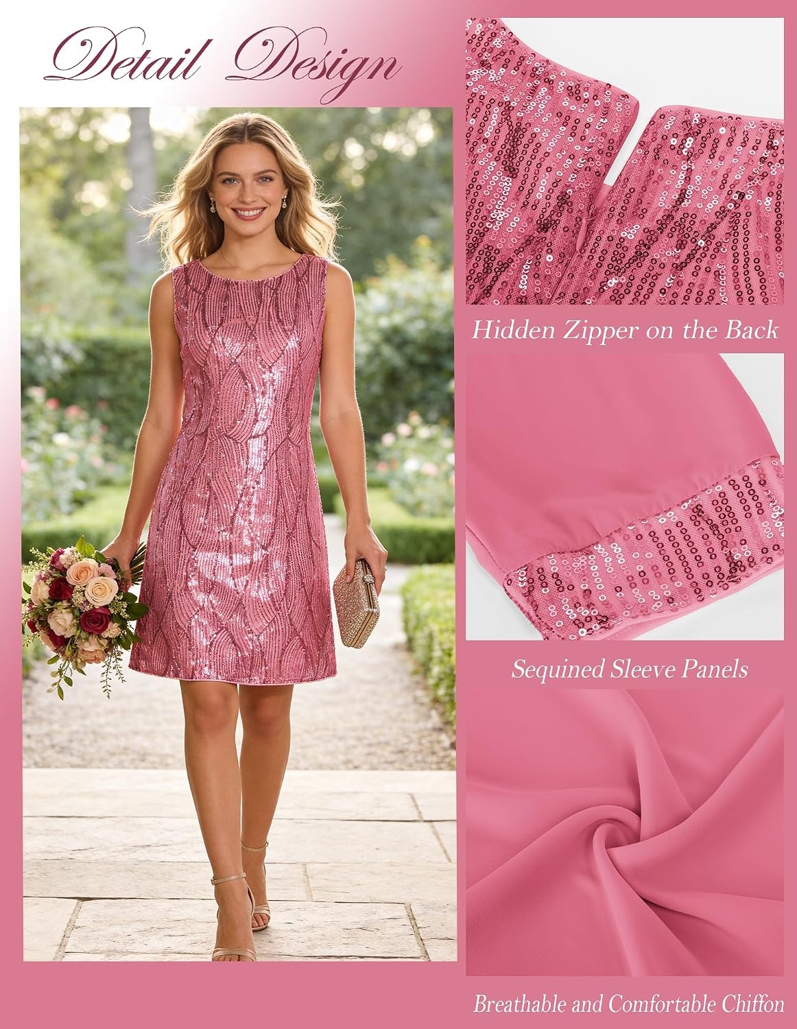 image:imageGRACE KARIN Women Wedding Guest Dresses Sequin Mother of the Bride DressesPeach Pink Peach Pink