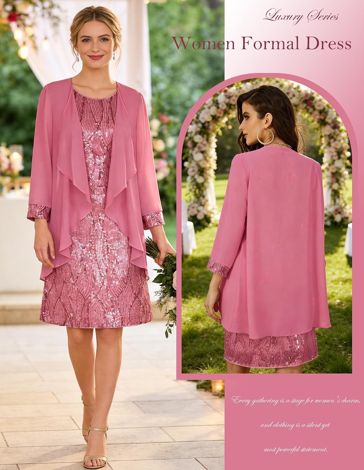 image:imageGRACE KARIN Women Wedding Guest Dresses Sequin Mother of the Bride DressesPeach Pink Peach Pink