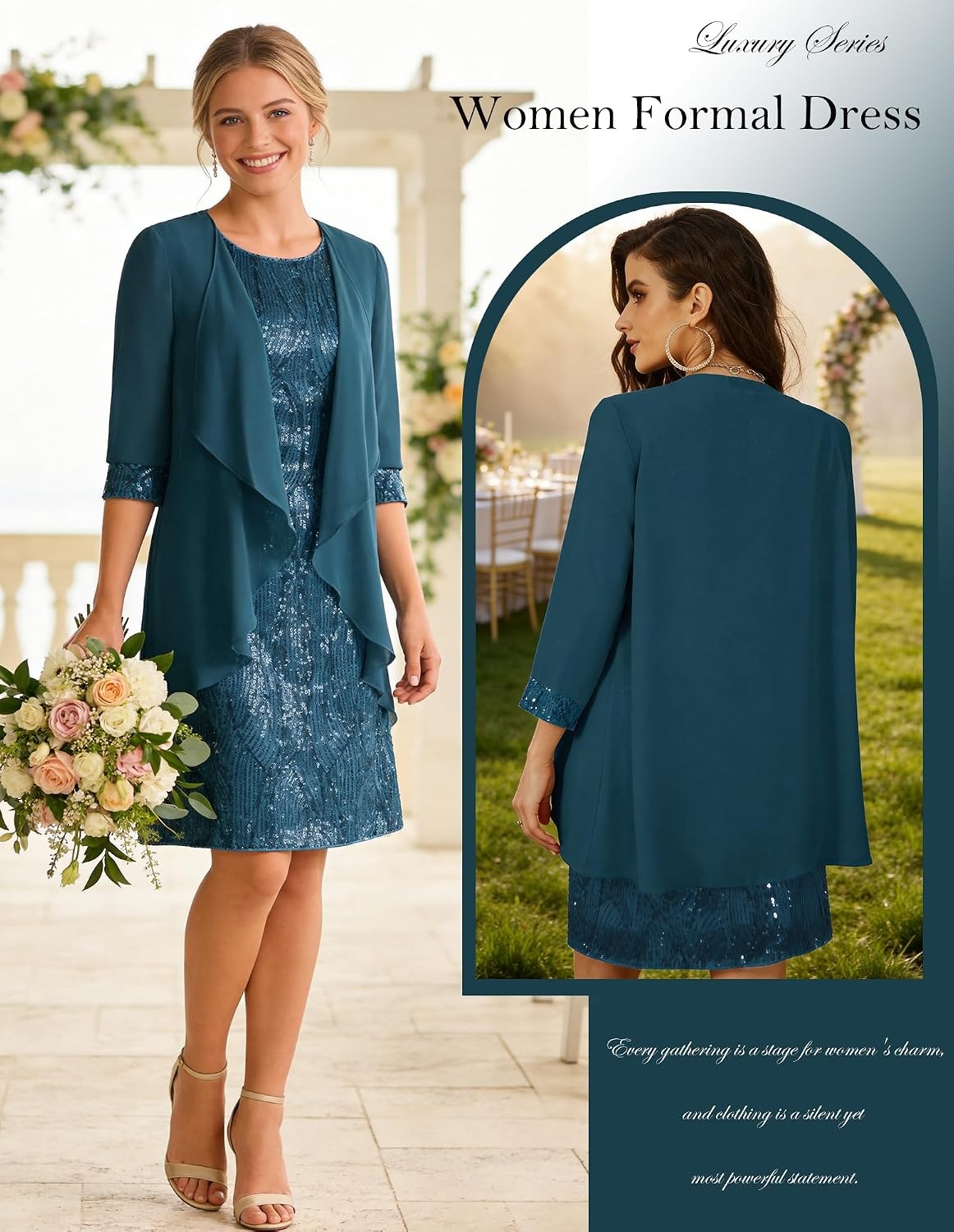 image:imageGRACE KARIN Women Wedding Guest Dresses Sequin Mother of the Bride DressesPeacock Blue