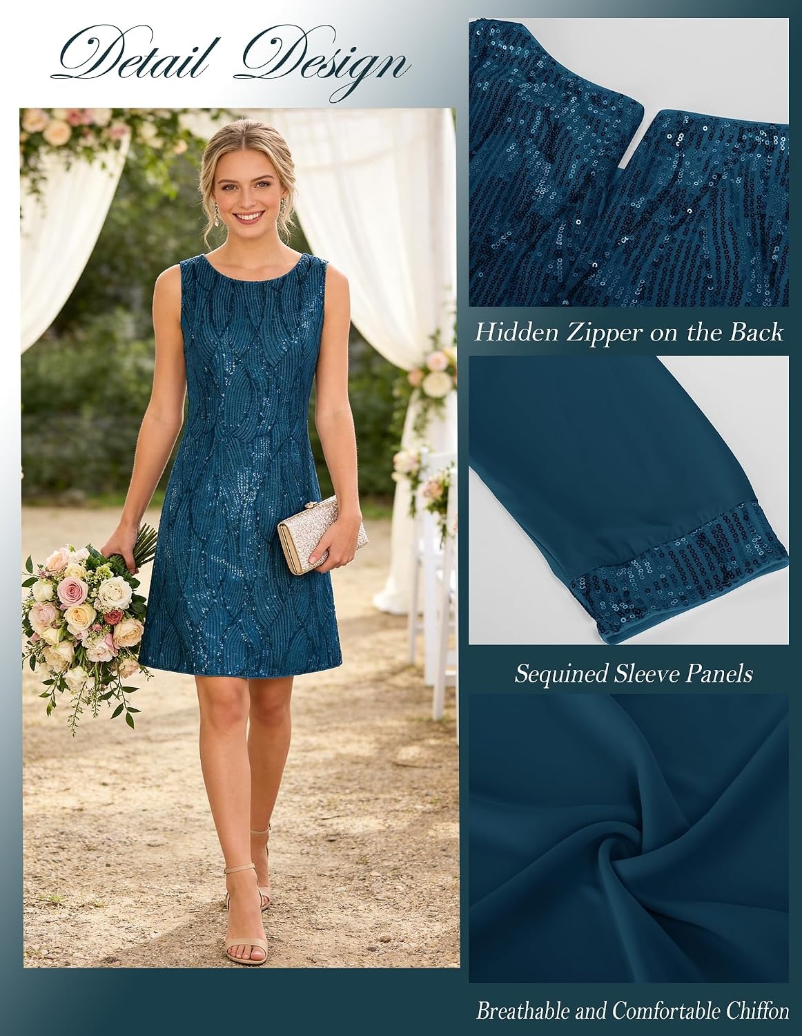 image:imageGRACE KARIN Women Wedding Guest Dresses Sequin Mother of the Bride DressesPeacock Blue