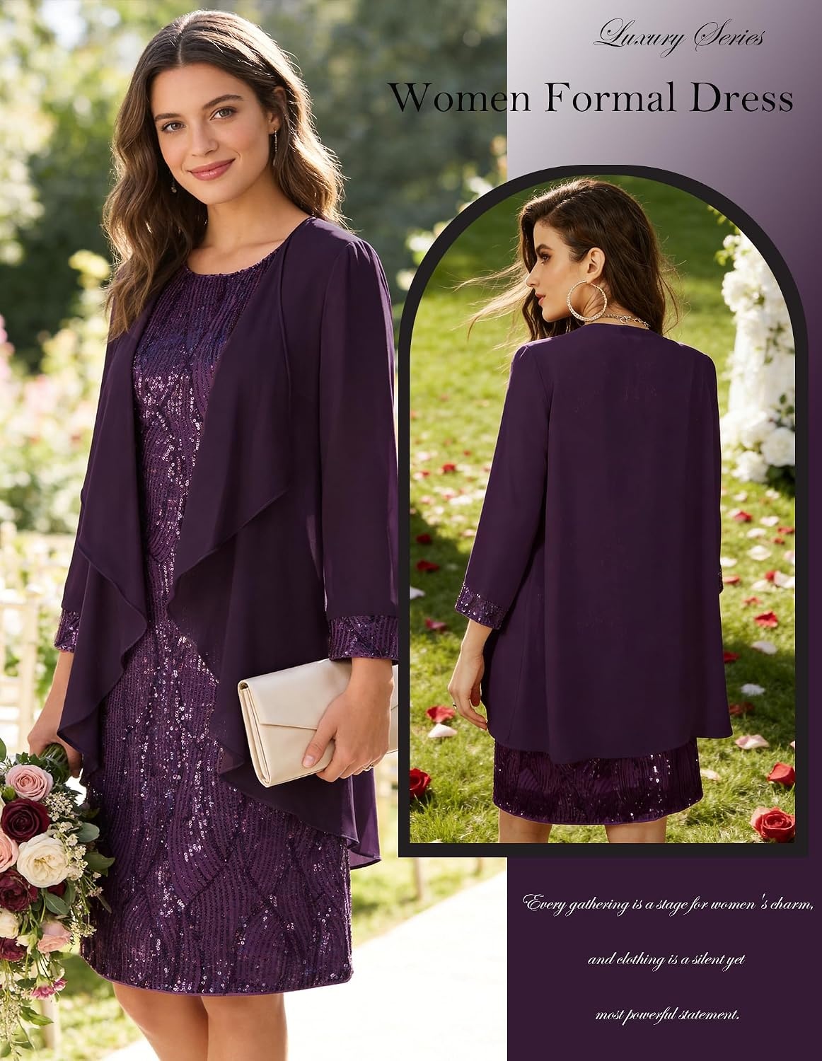 image:imageGRACE KARIN Women Wedding Guest Dresses Sequin Mother of the Bride DressesPurple