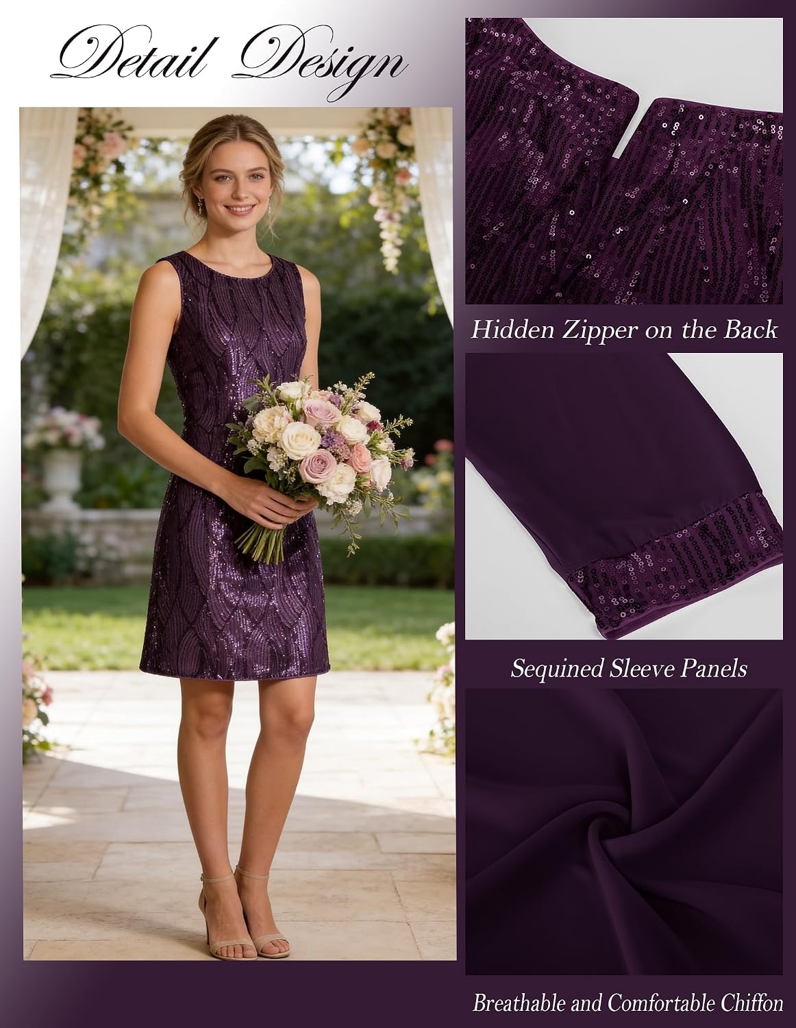 image:imageGRACE KARIN Women Wedding Guest Dresses Sequin Mother of the Bride DressesPurple