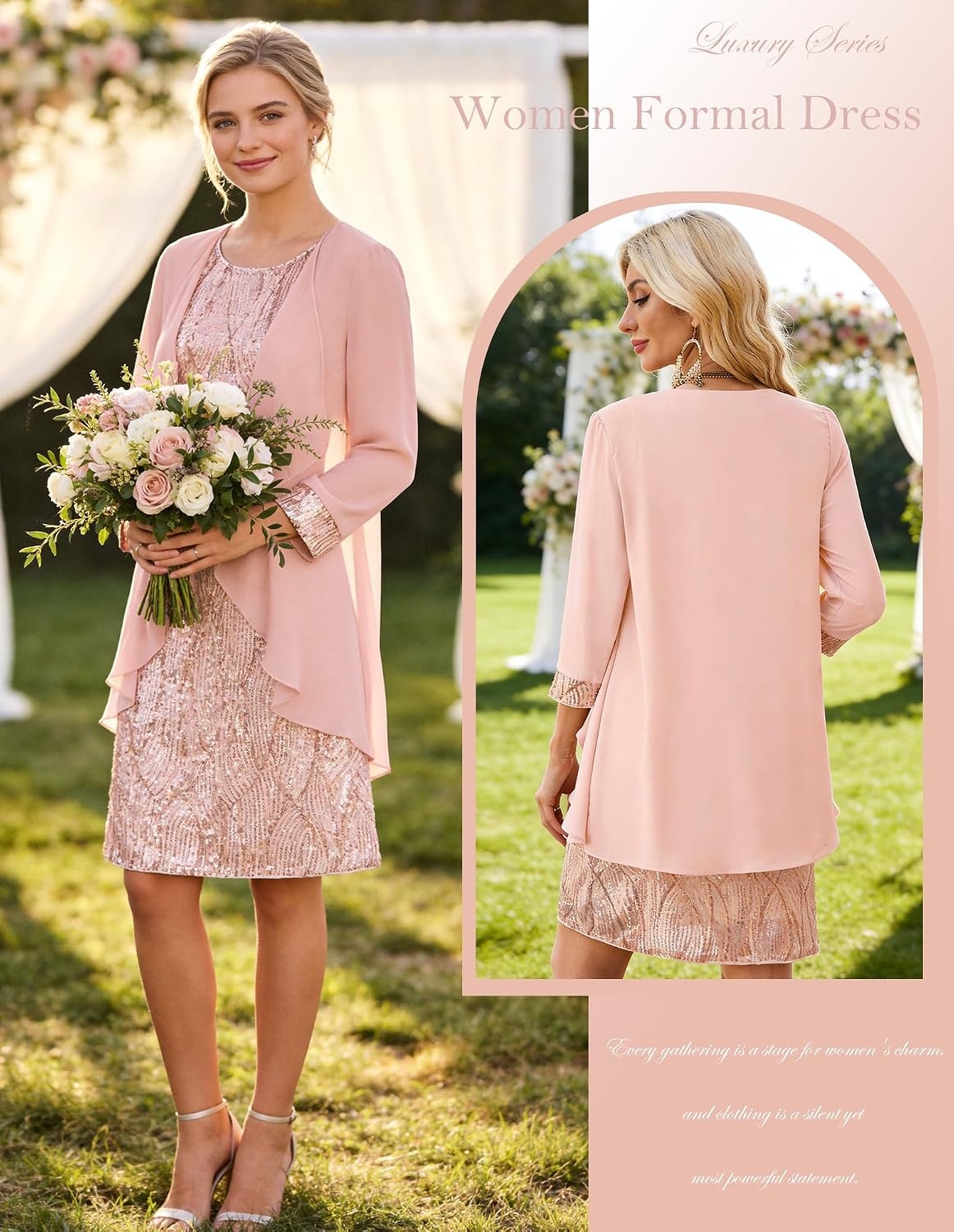 image:imageGRACE KARIN Women Wedding Guest Dresses Sequin Mother of the Bride DressesRose Gold