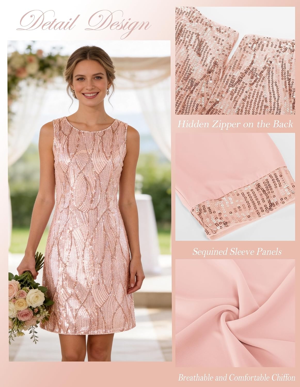 image:imageGRACE KARIN Women Wedding Guest Dresses Sequin Mother of the Bride DressesRose Gold
