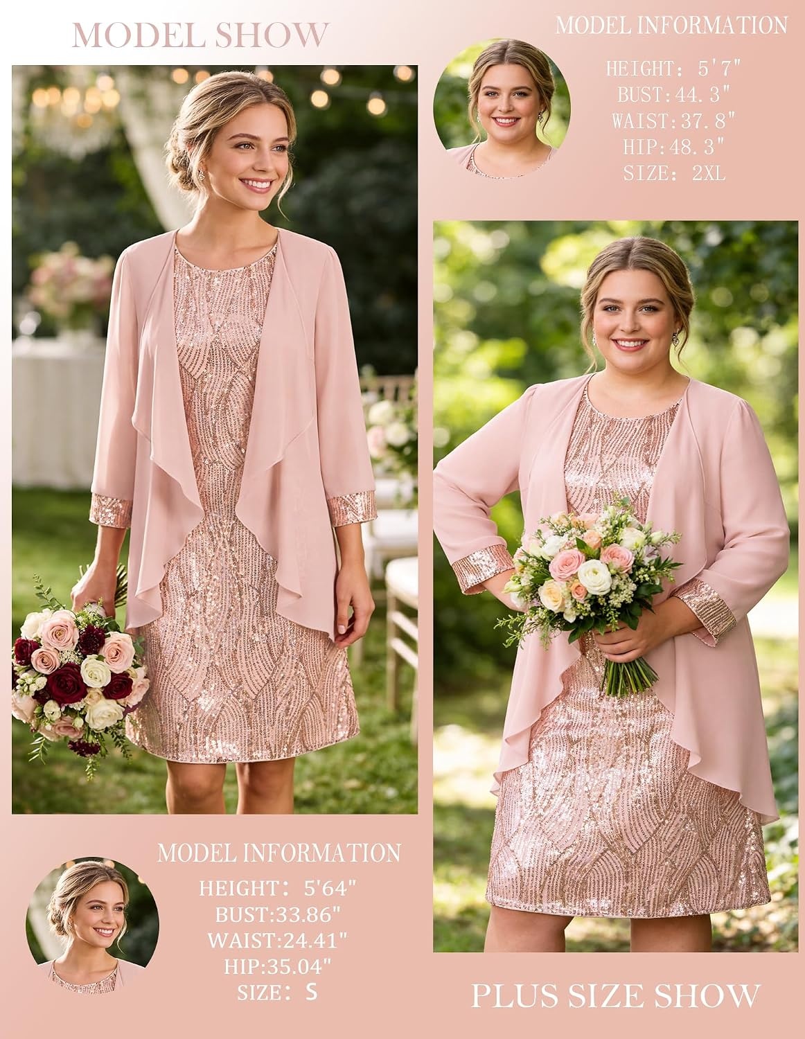 image:imageGRACE KARIN Women Wedding Guest Dresses Sequin Mother of the Bride DressesRose Gold