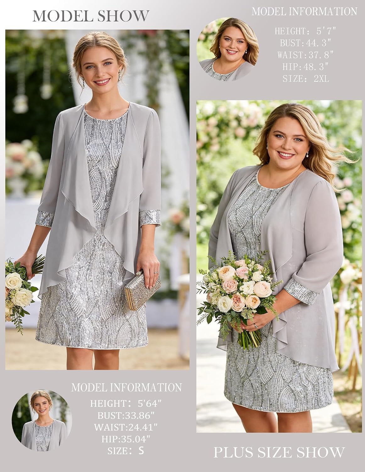 image:imageGRACE KARIN Women Wedding Guest Dresses Sequin Mother of the Bride DressesSilver