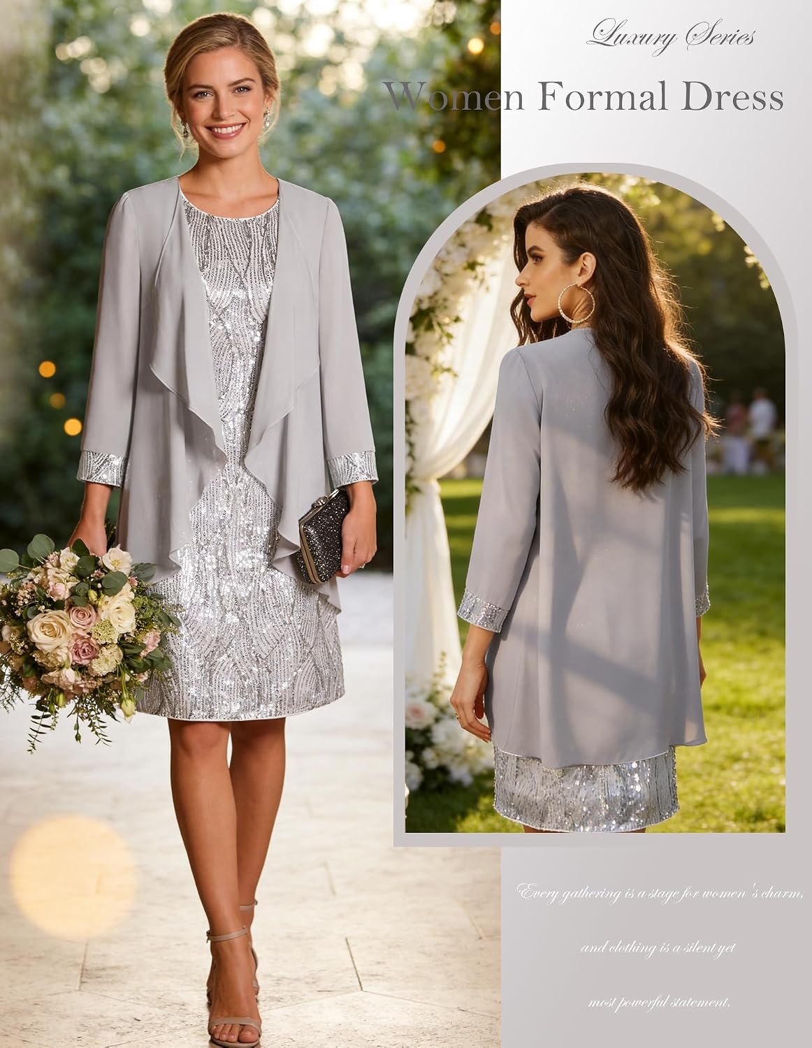 image:imageGRACE KARIN Women Wedding Guest Dresses Sequin Mother of the Bride DressesSilver