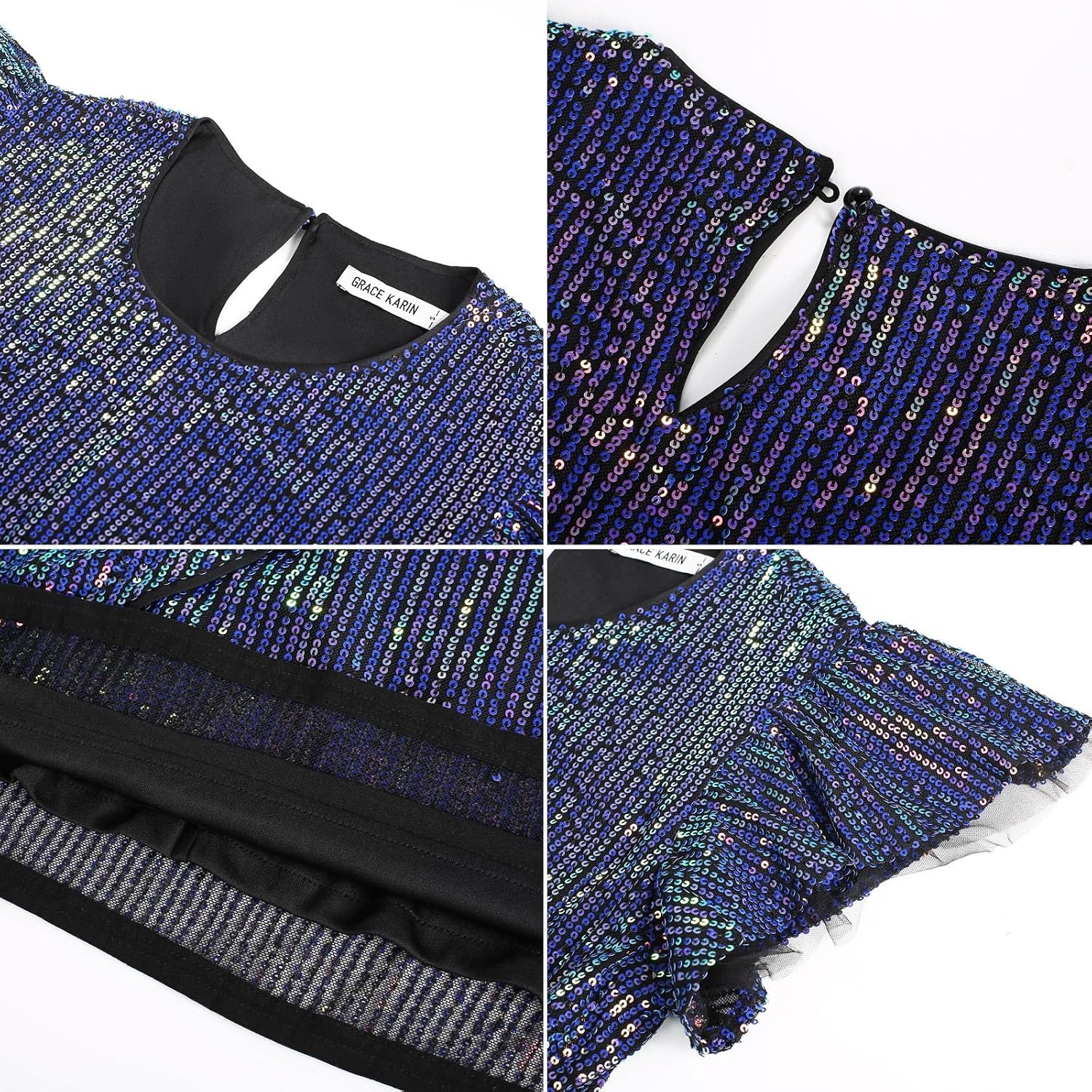 image:imageGRACE KARIN Womens Cap Sleeve Sparkly Sequin Midi DressColorful Purple