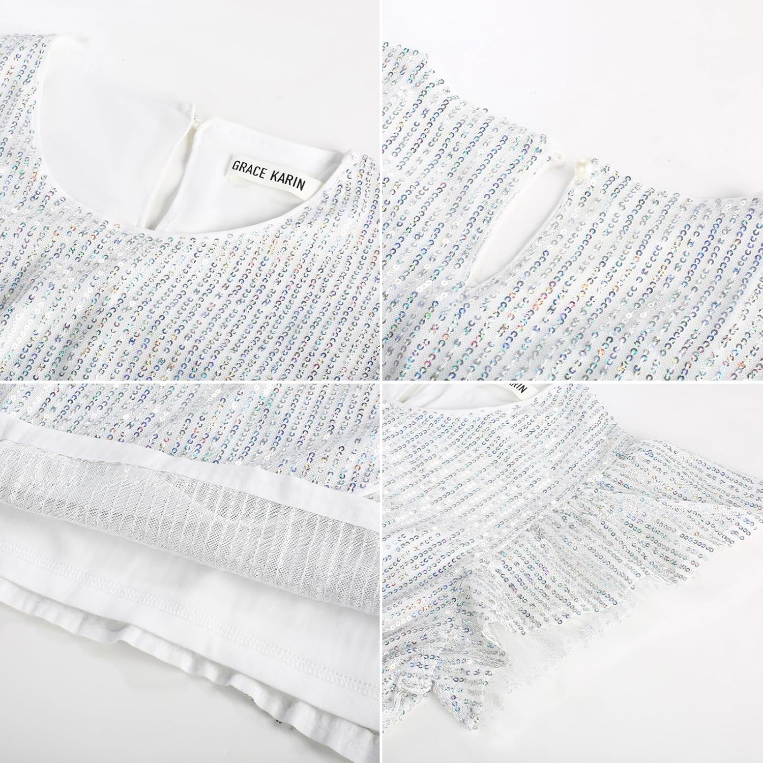 image:imageGRACE KARIN Womens Cap Sleeve Sparkly Sequin Midi DressColorful White