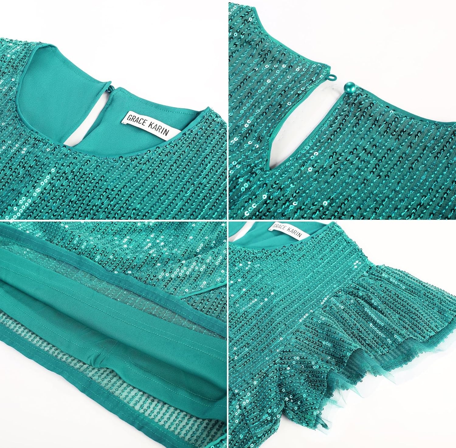 image:imageGRACE KARIN Womens Cap Sleeve Sparkly Sequin Midi DressLake Green